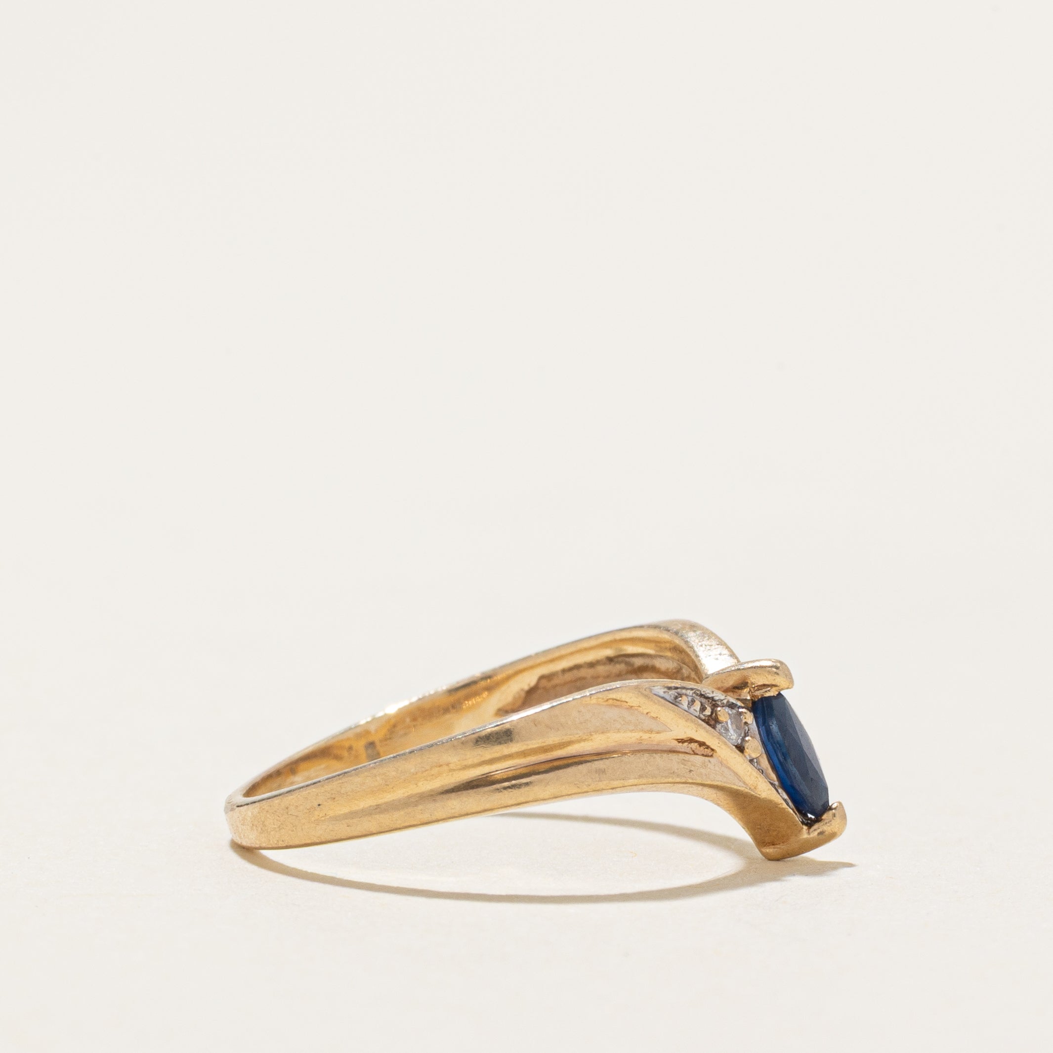 Marquise Cut Sapphire & Diamond Chevron Ring | SZ 3.5