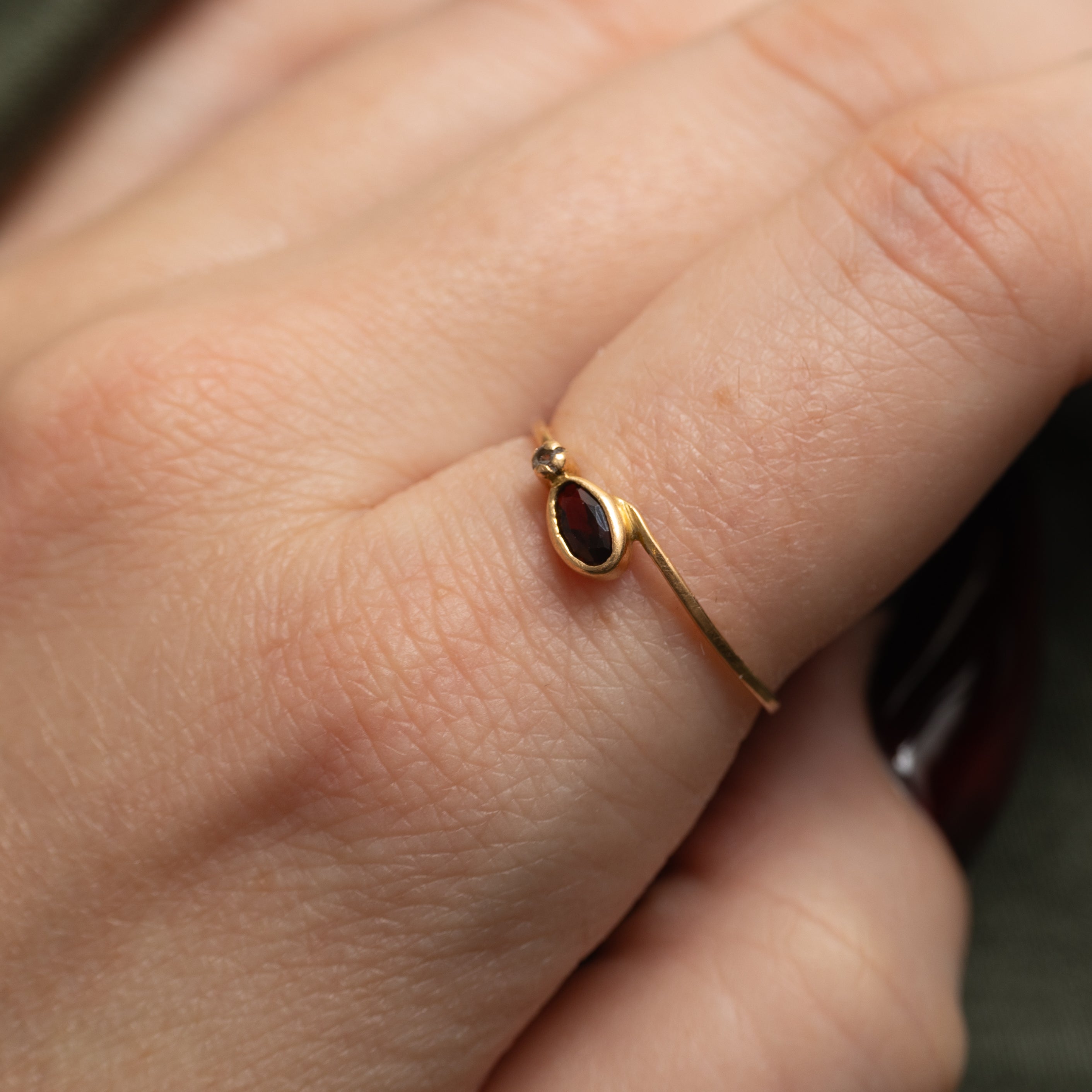 18k Garnet & Diamond Bypass Ring | SZ 8.75