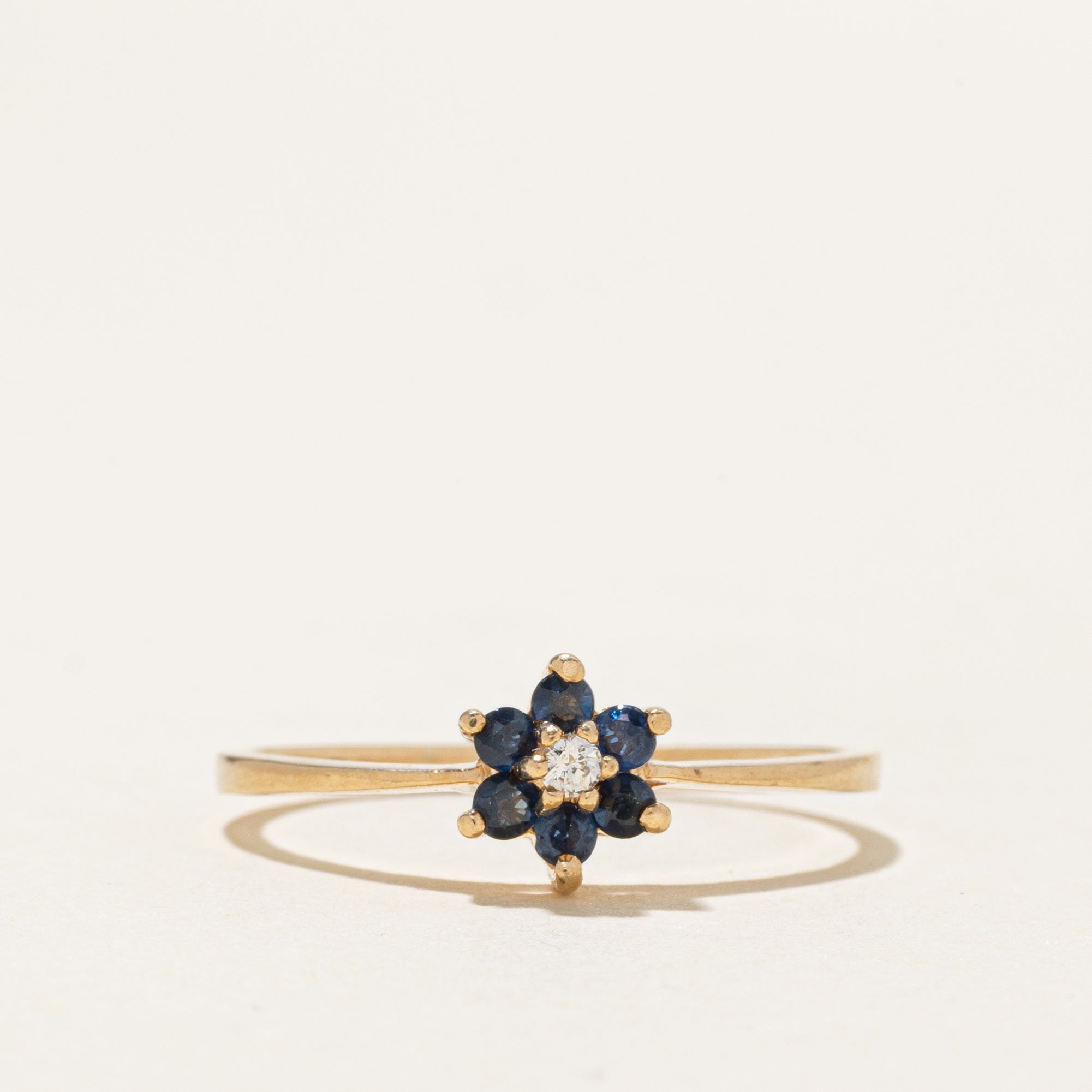 Diamond & Sapphire Petal Floral Ring | SZ 8.75