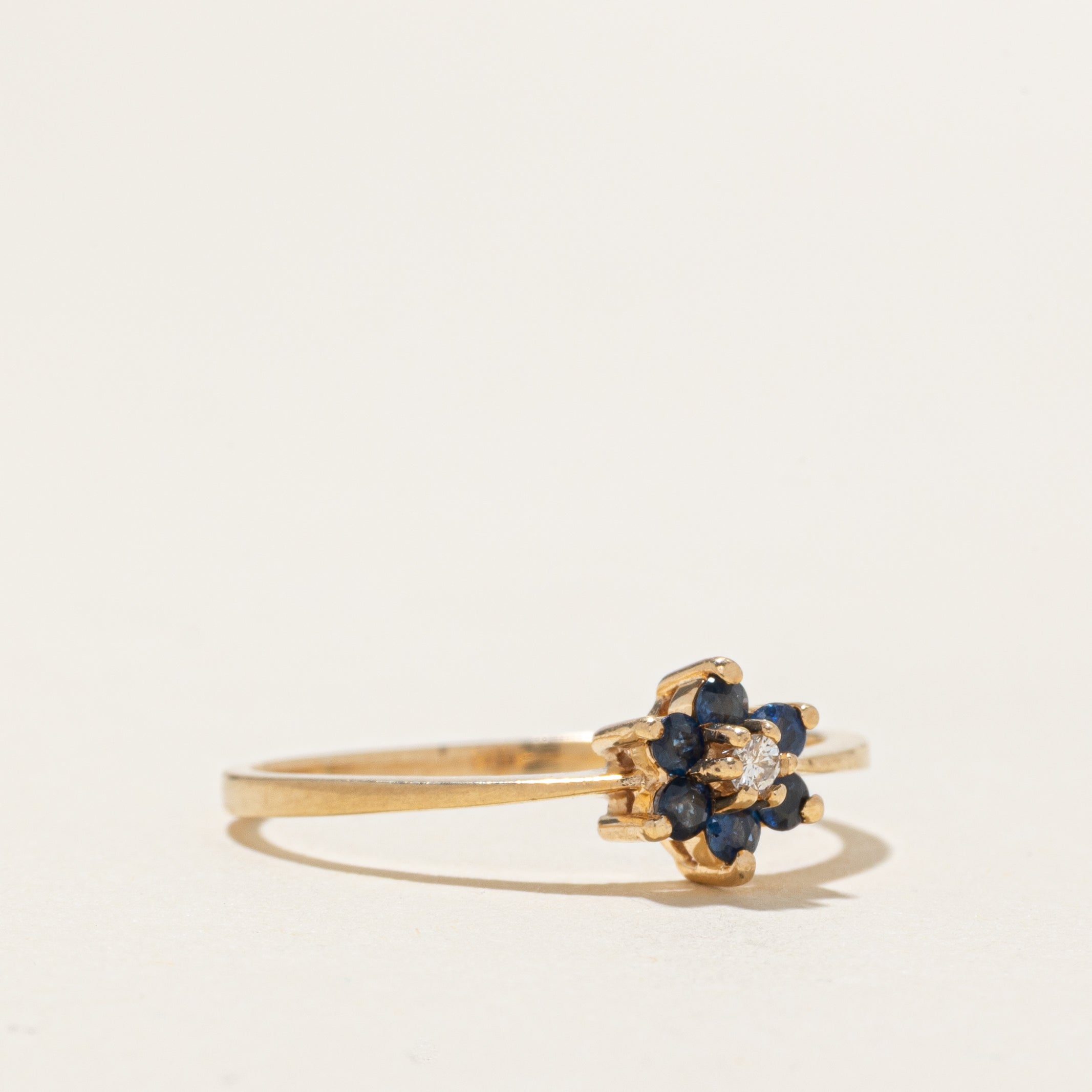 Diamond & Sapphire Petal Floral Ring | SZ 8.75