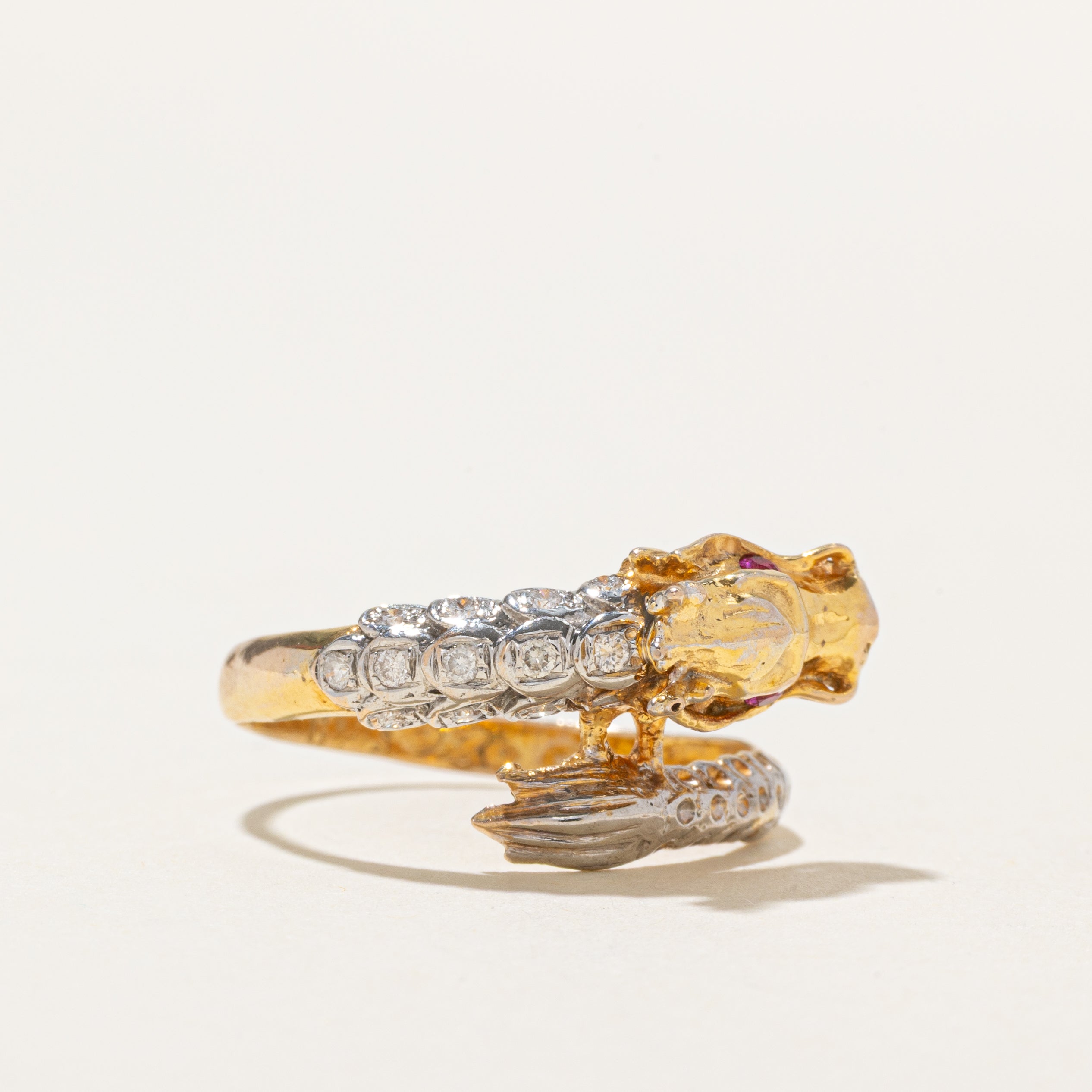 Synthetic Ruby & Diamond Dragon Bypass Ring | SZ 9.5