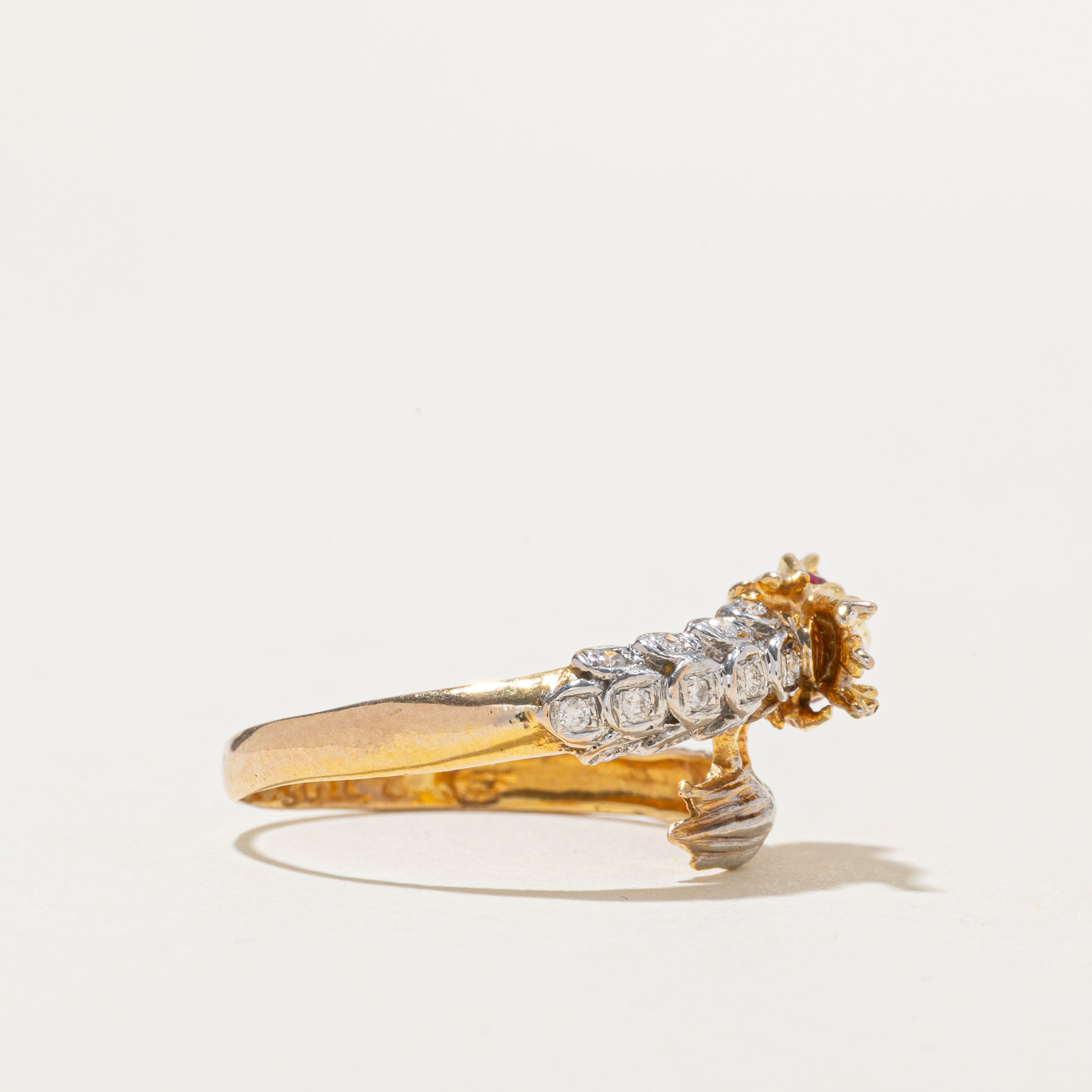 Synthetic Ruby & Diamond Dragon Bypass Ring | SZ 9.5
