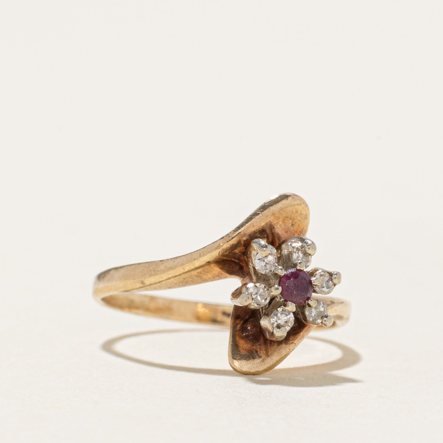 Ruby & Diamond Petal Bypass Ring | SZ 2.5