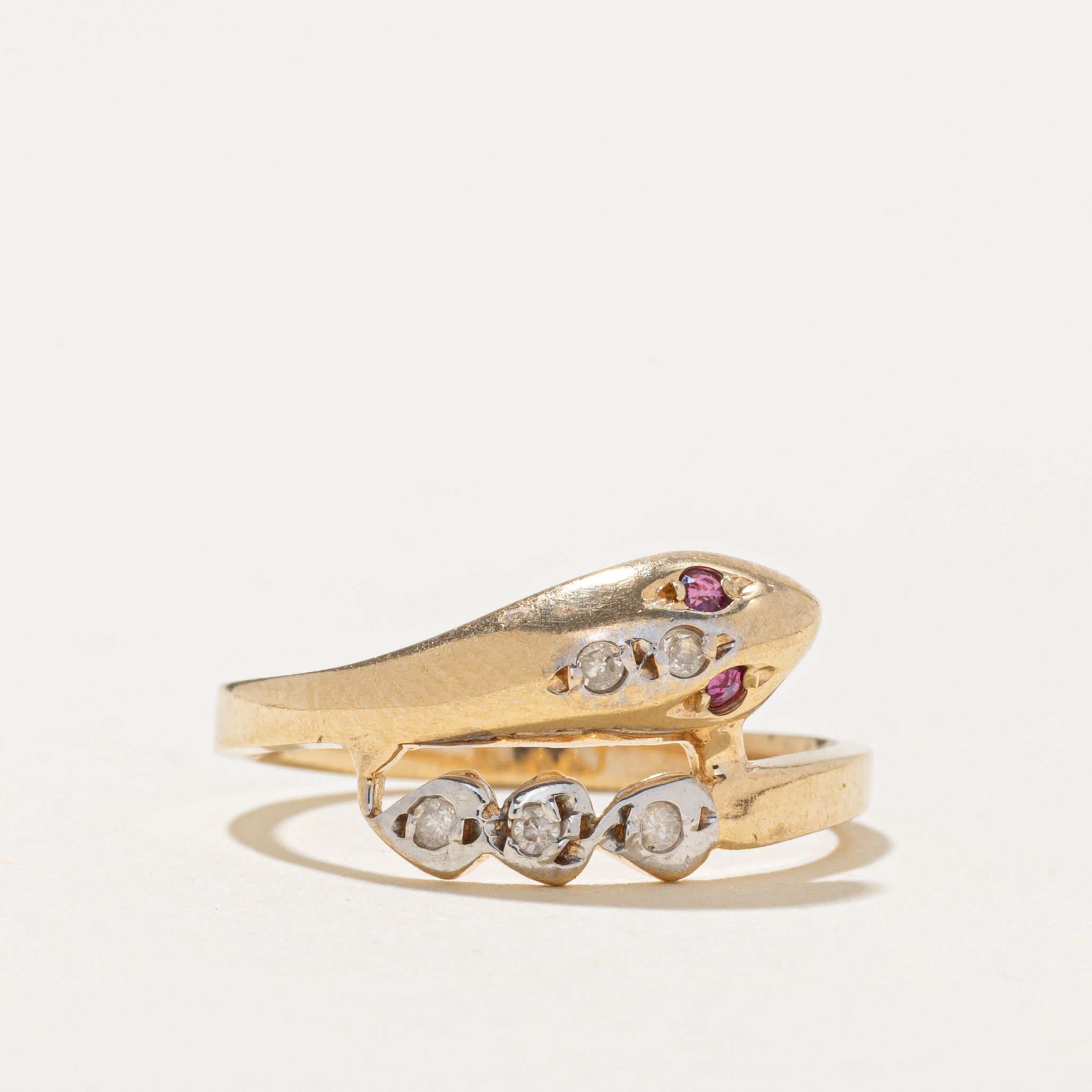 Ruby & Diamond Snake Bypass Ring | SZ 6.5