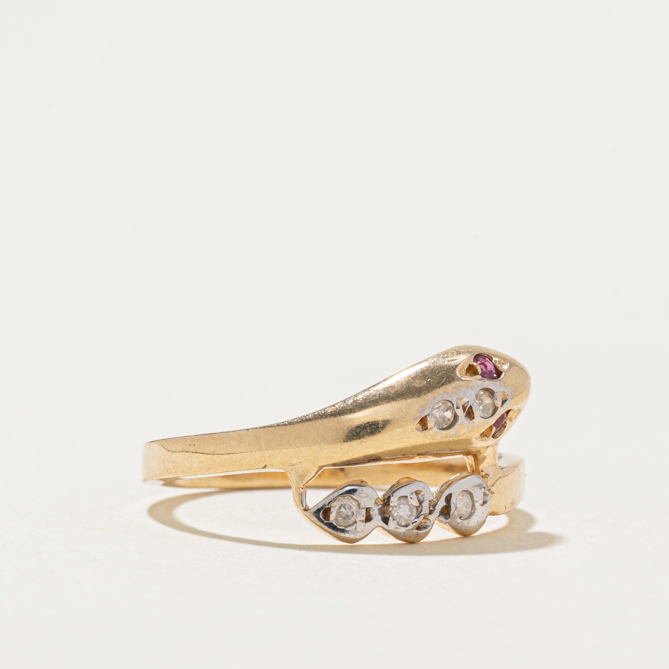 Ruby & Diamond Snake Bypass Ring | SZ 6.5