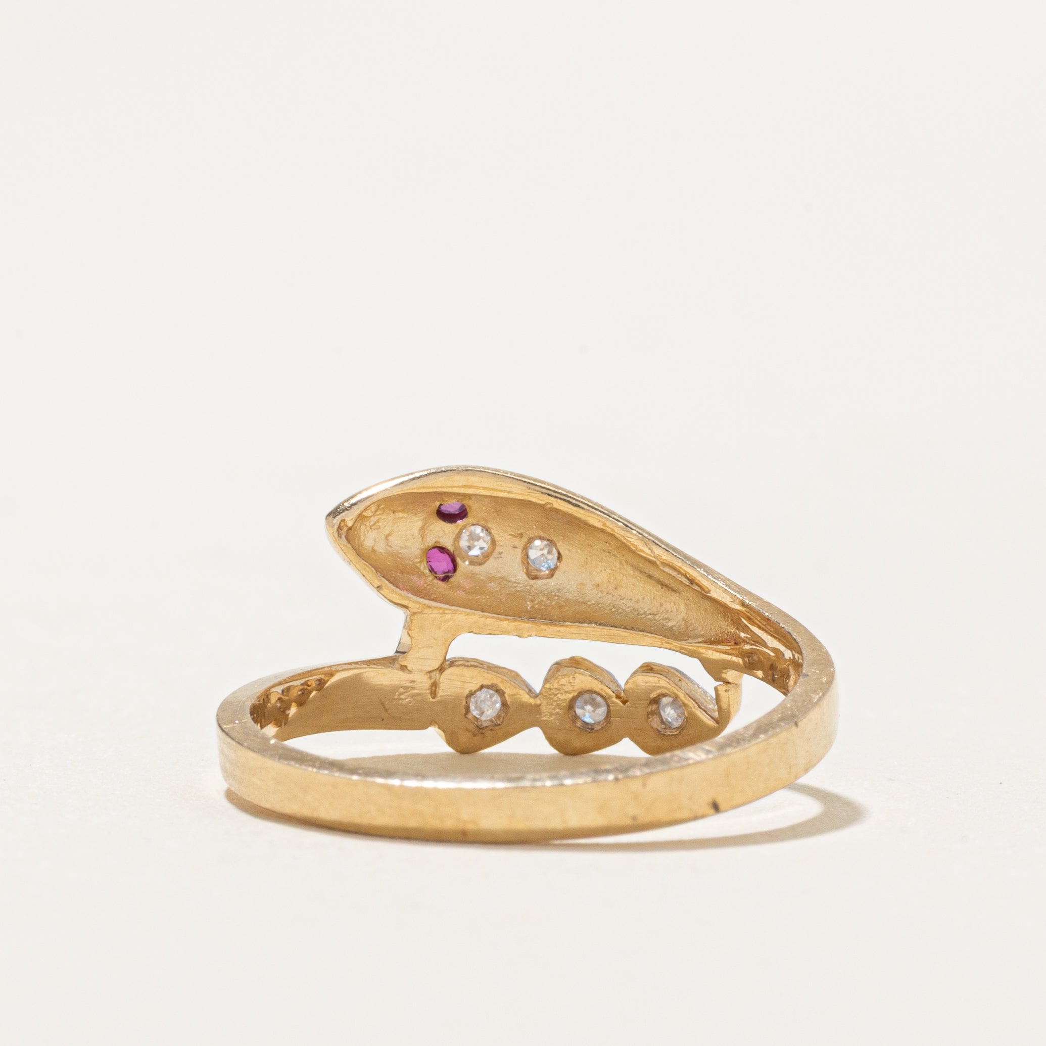 Ruby & Diamond Snake Bypass Ring | SZ 6.5
