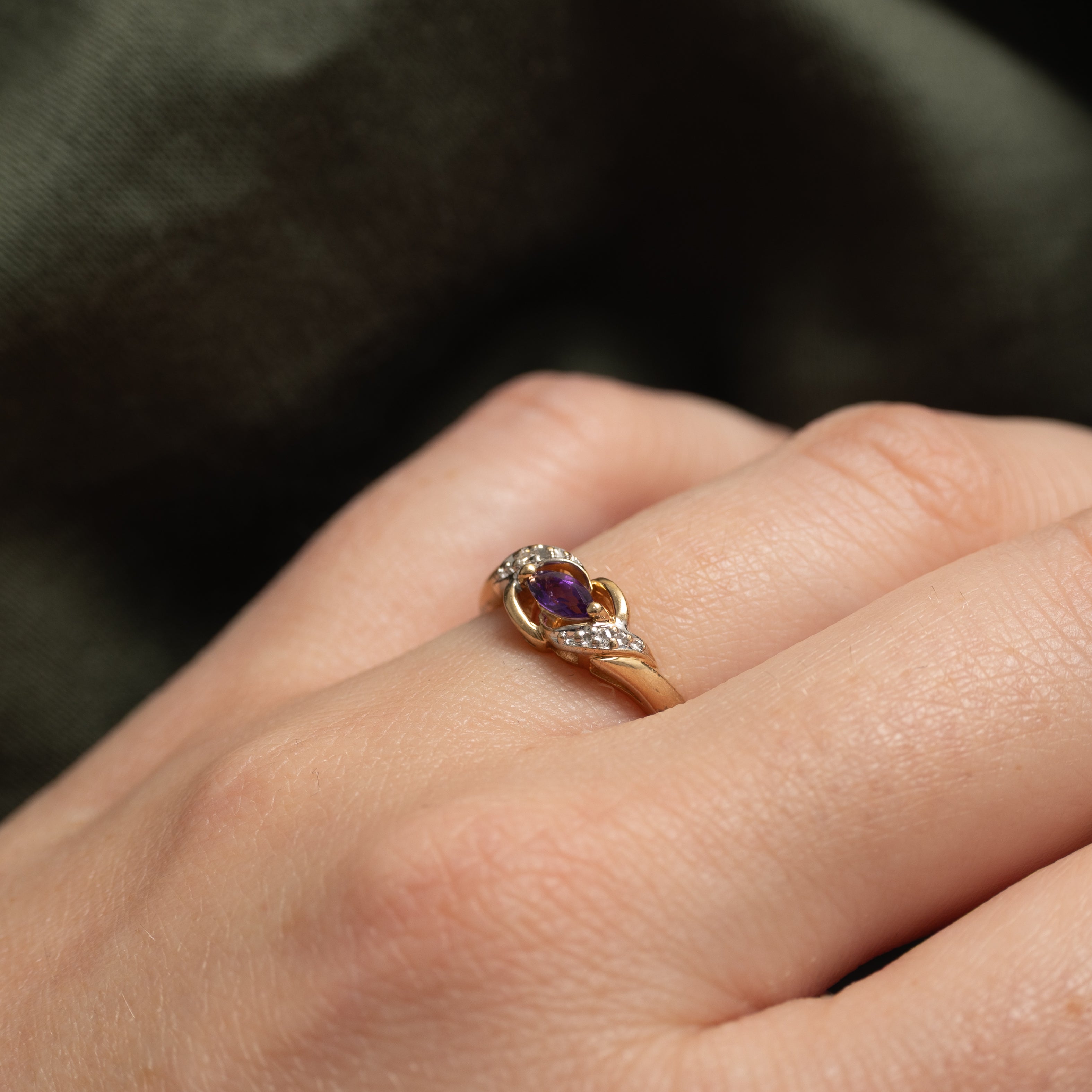 East West Amethyst & Diamond Bypass Ring | SZ 6