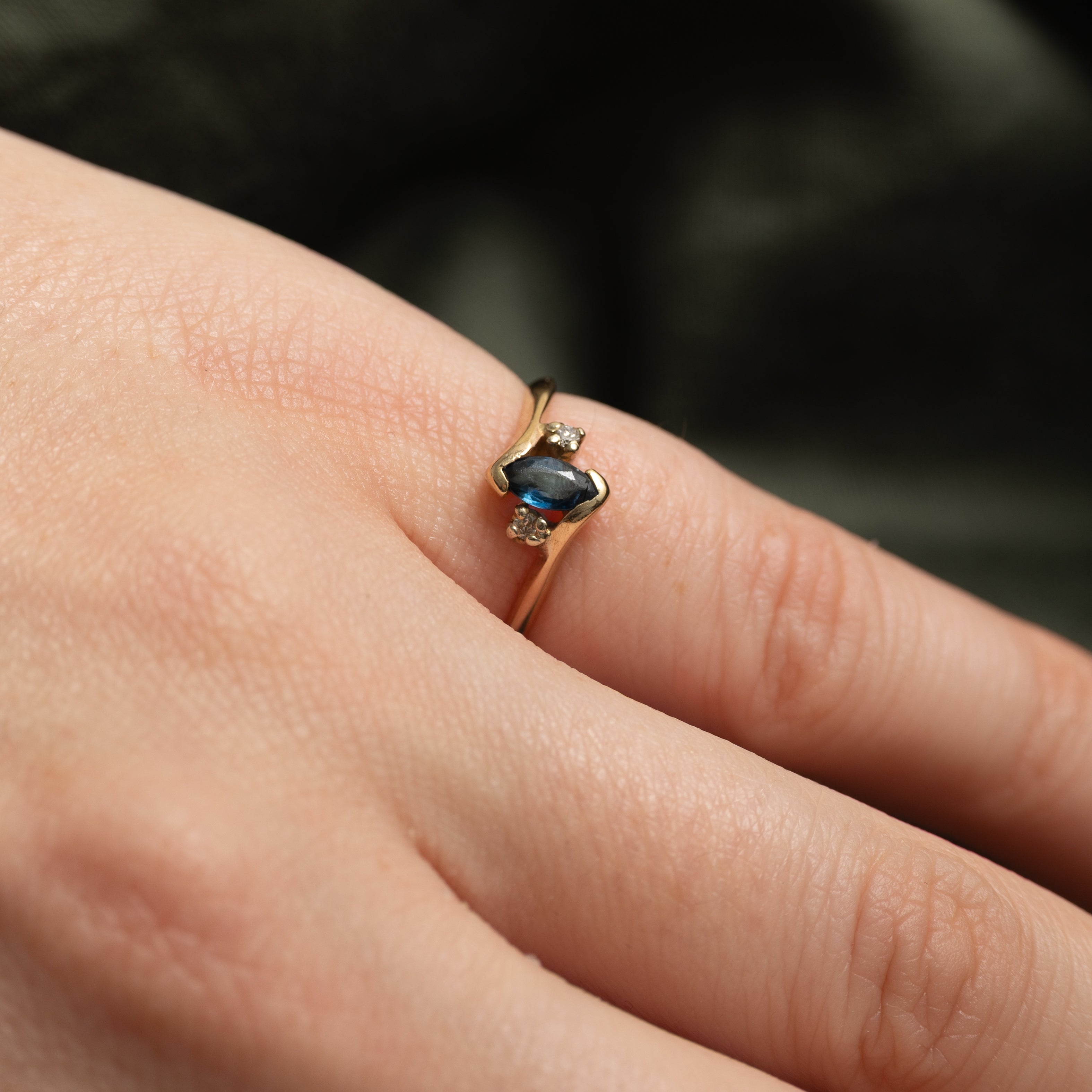 Marquise Cut Sapphire & Diamond Bypass Ring | SZ 3.5