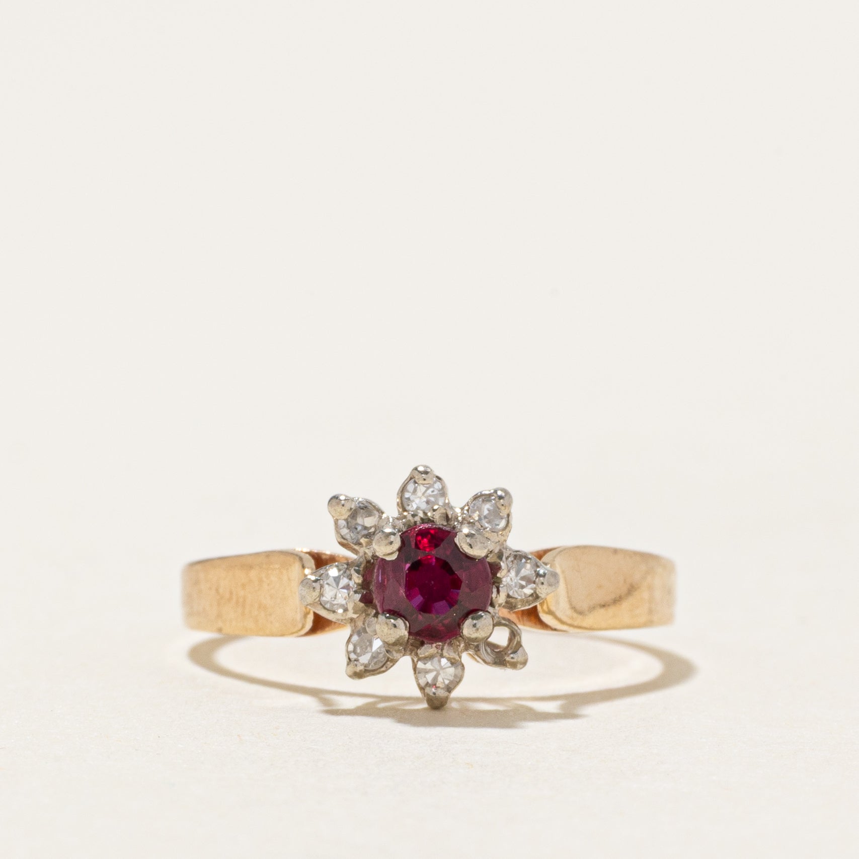 Ruby & Diamond Petal Reverse Tapered Ring | SZ 4
