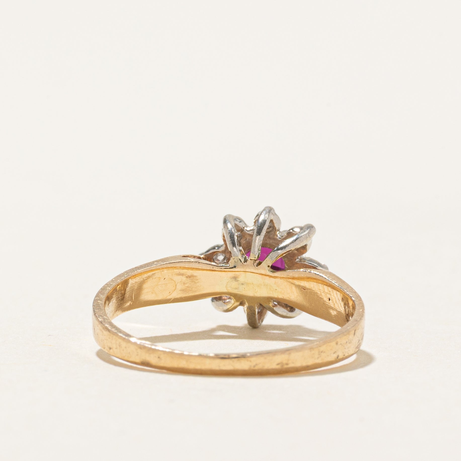 Ruby & Diamond Petal Reverse Tapered Ring | SZ 4