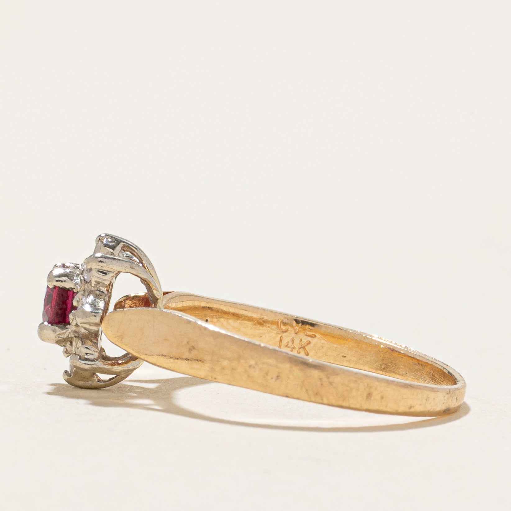 Ruby & Diamond Petal Reverse Tapered Ring | SZ 4