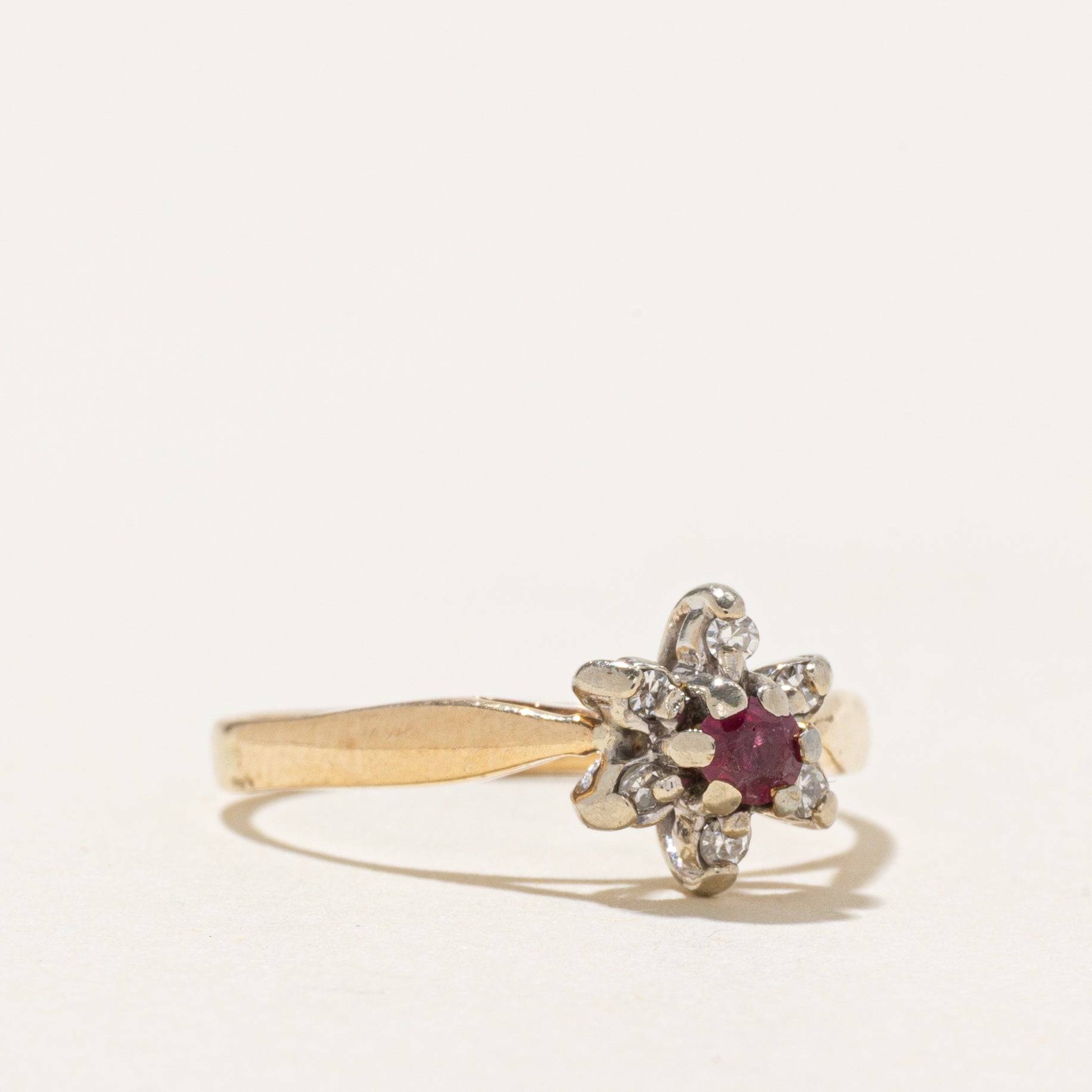 Ruby & Diamond Petal Ring | SZ 5