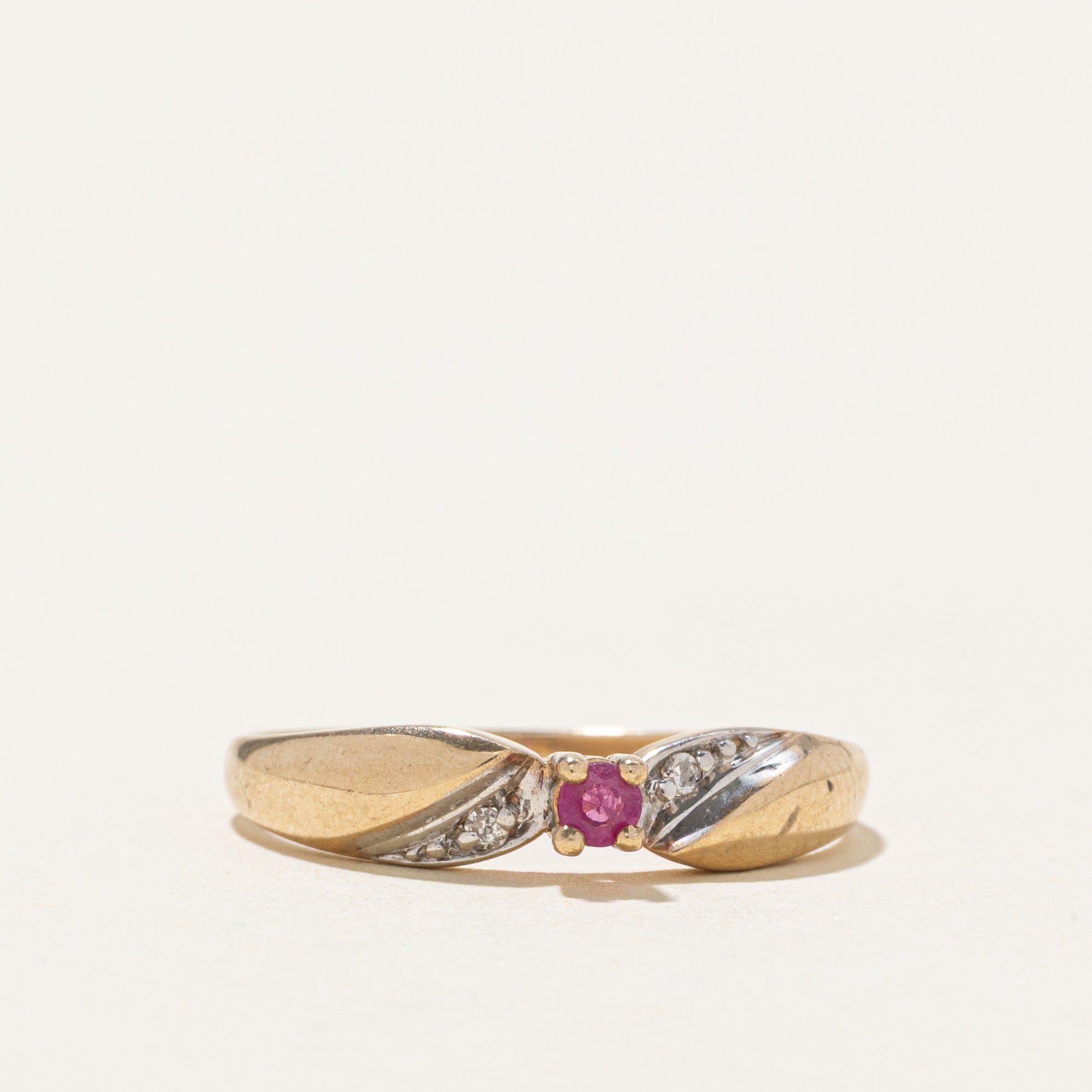 Ruby & Diagonal Diamond Ring | SZ 6.5