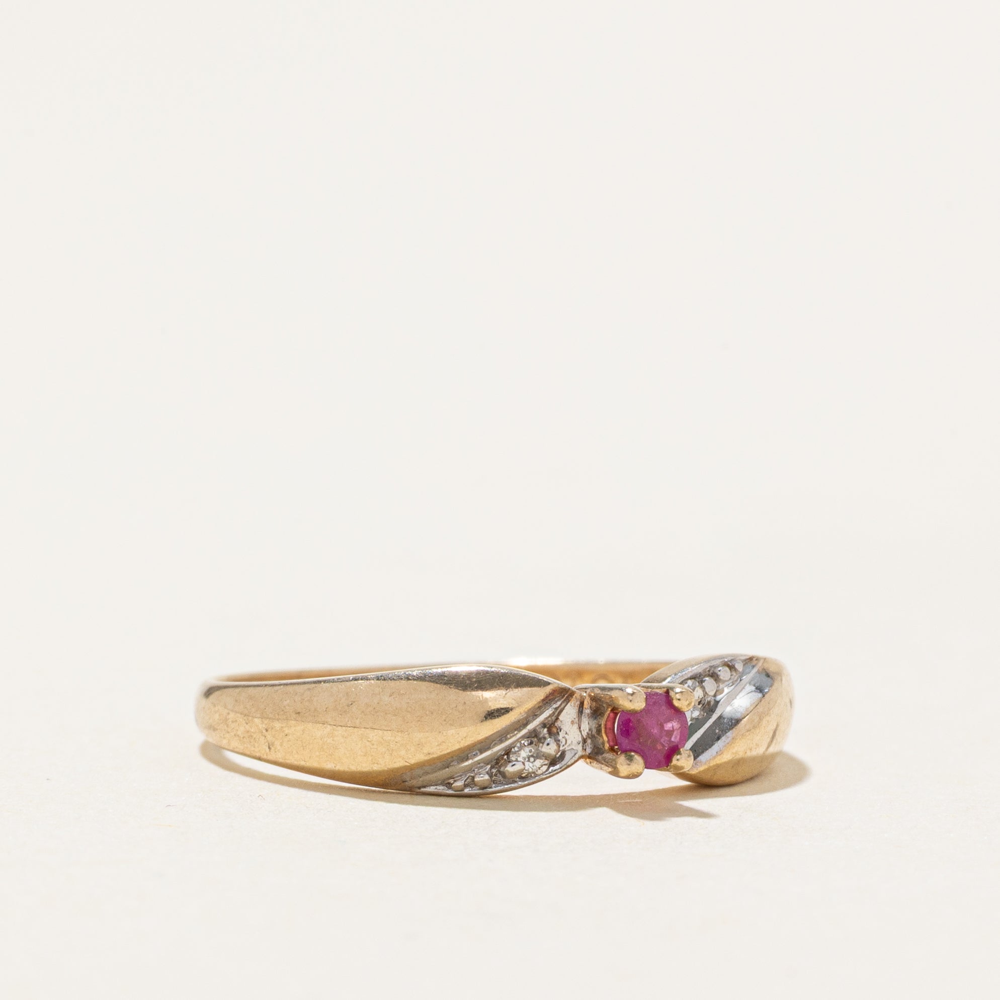 Ruby & Diagonal Diamond Ring | SZ 6.5