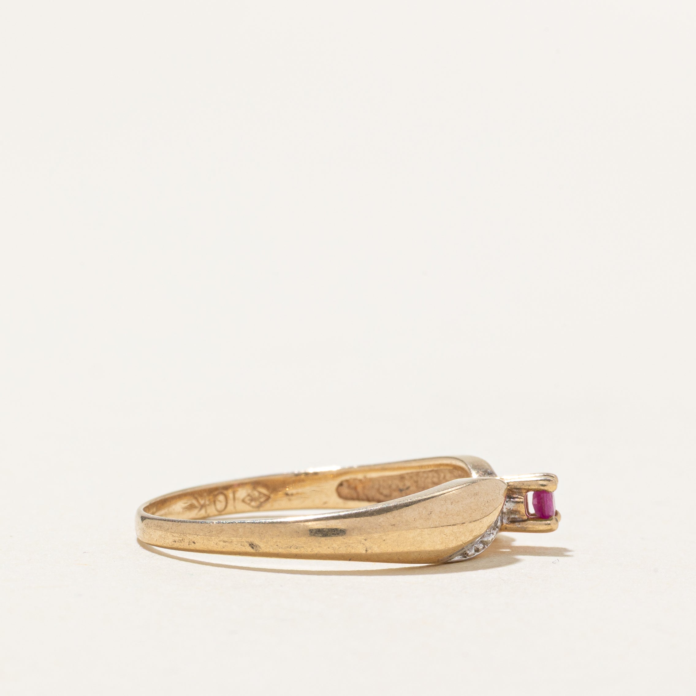 Ruby & Diagonal Diamond Ring | SZ 6.5