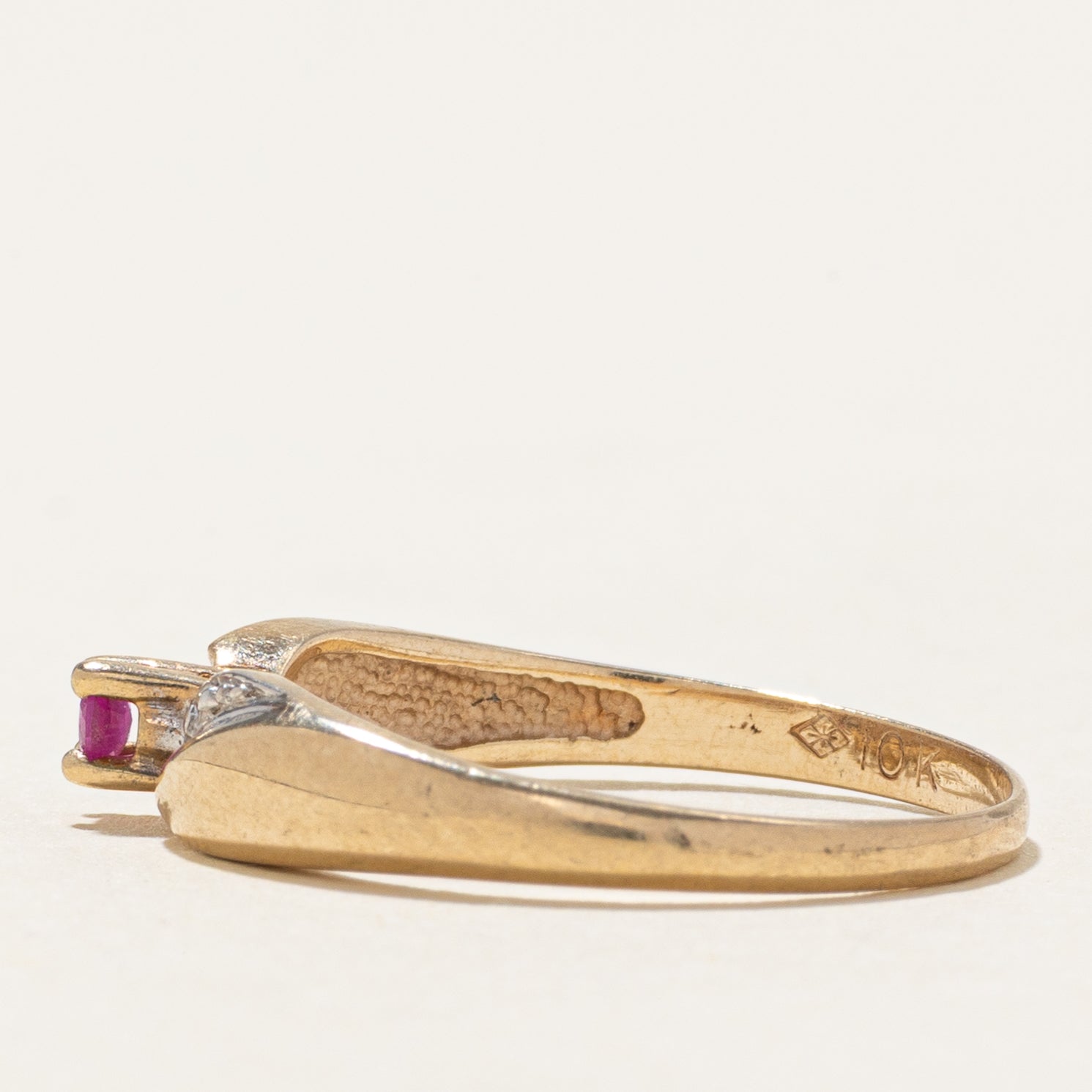 Ruby & Diagonal Diamond Ring | SZ 6.5