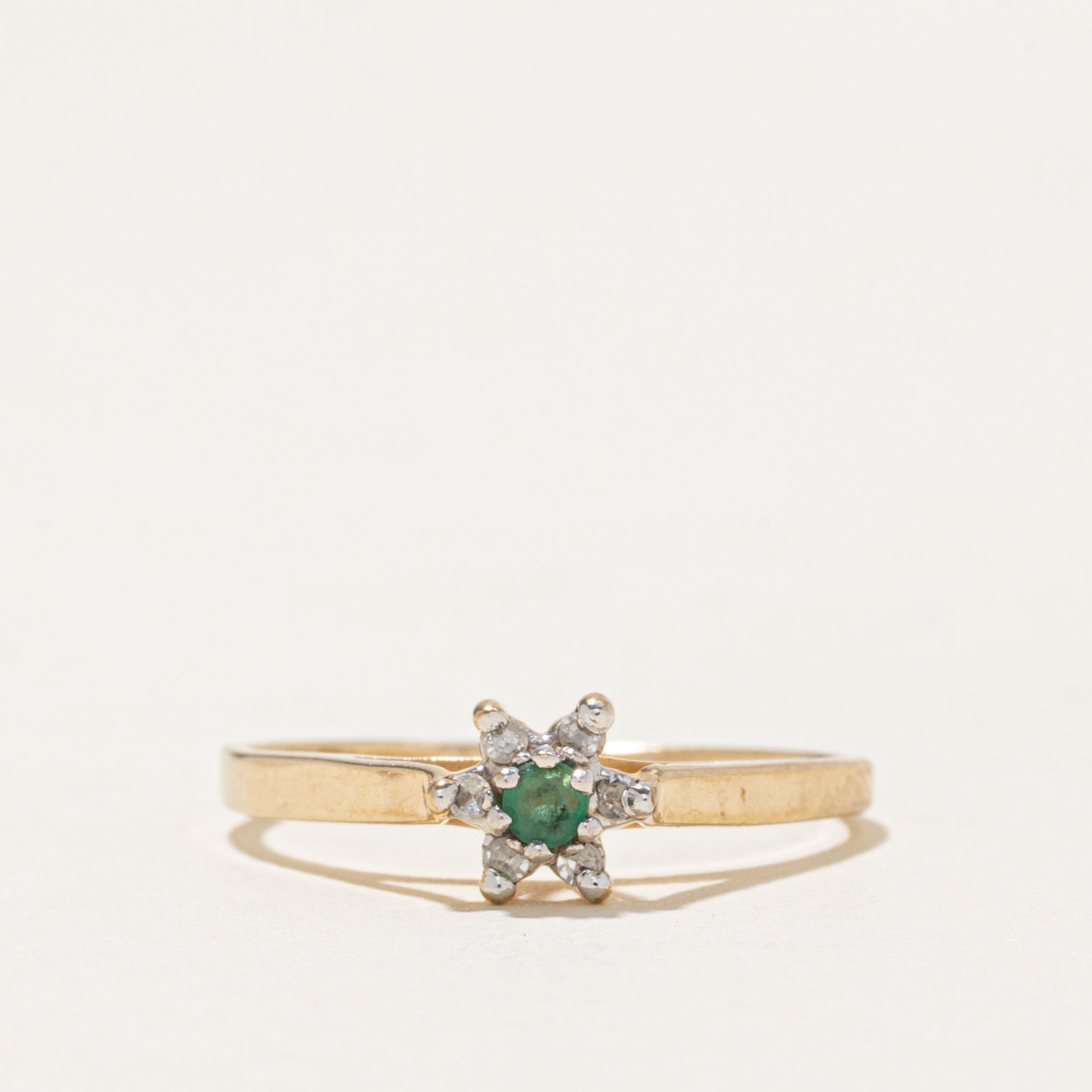 Emerald & Diamond Petal Ring | SZ 5