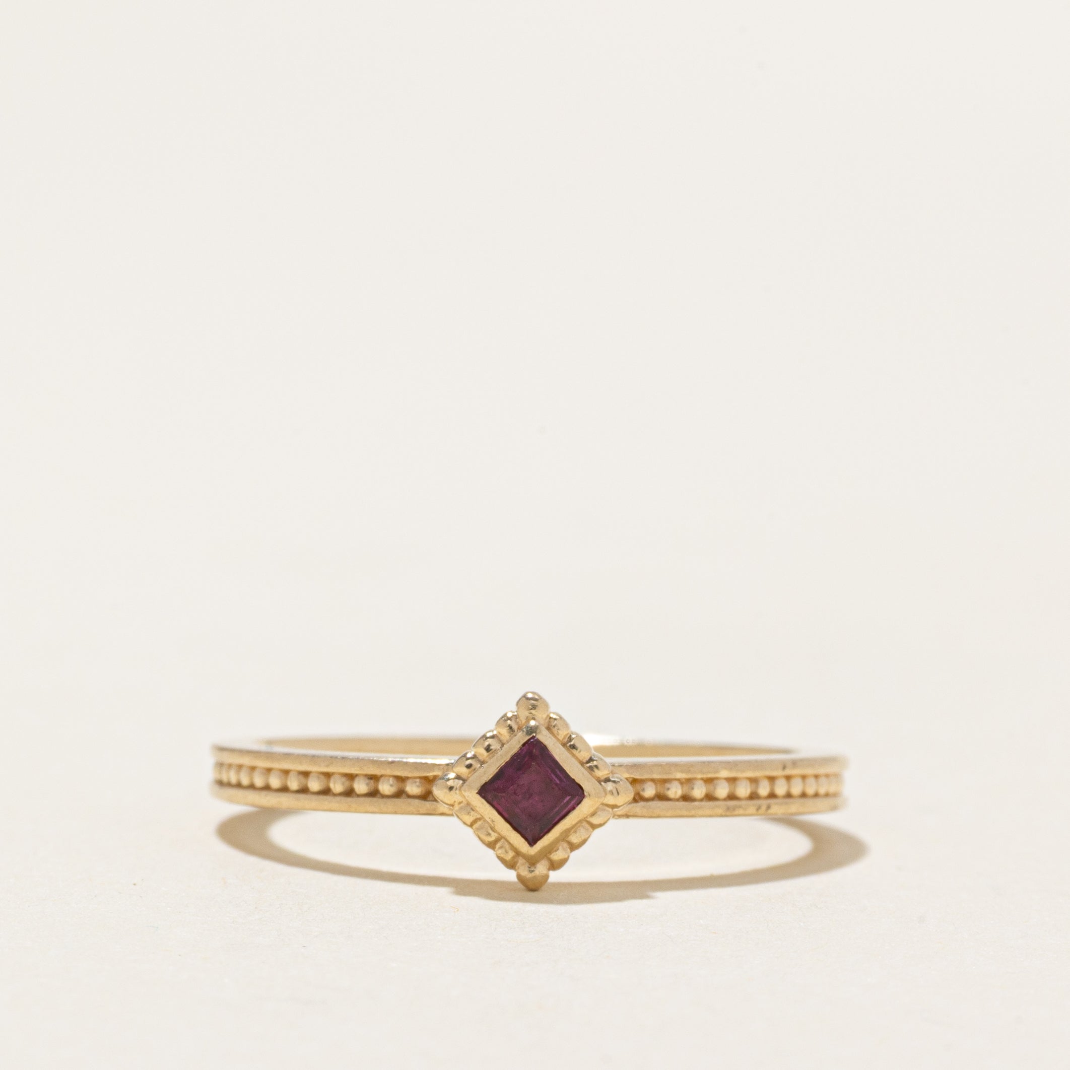 Bezel Set Step Cut Ruby Beaded Ring | SZ 6.75