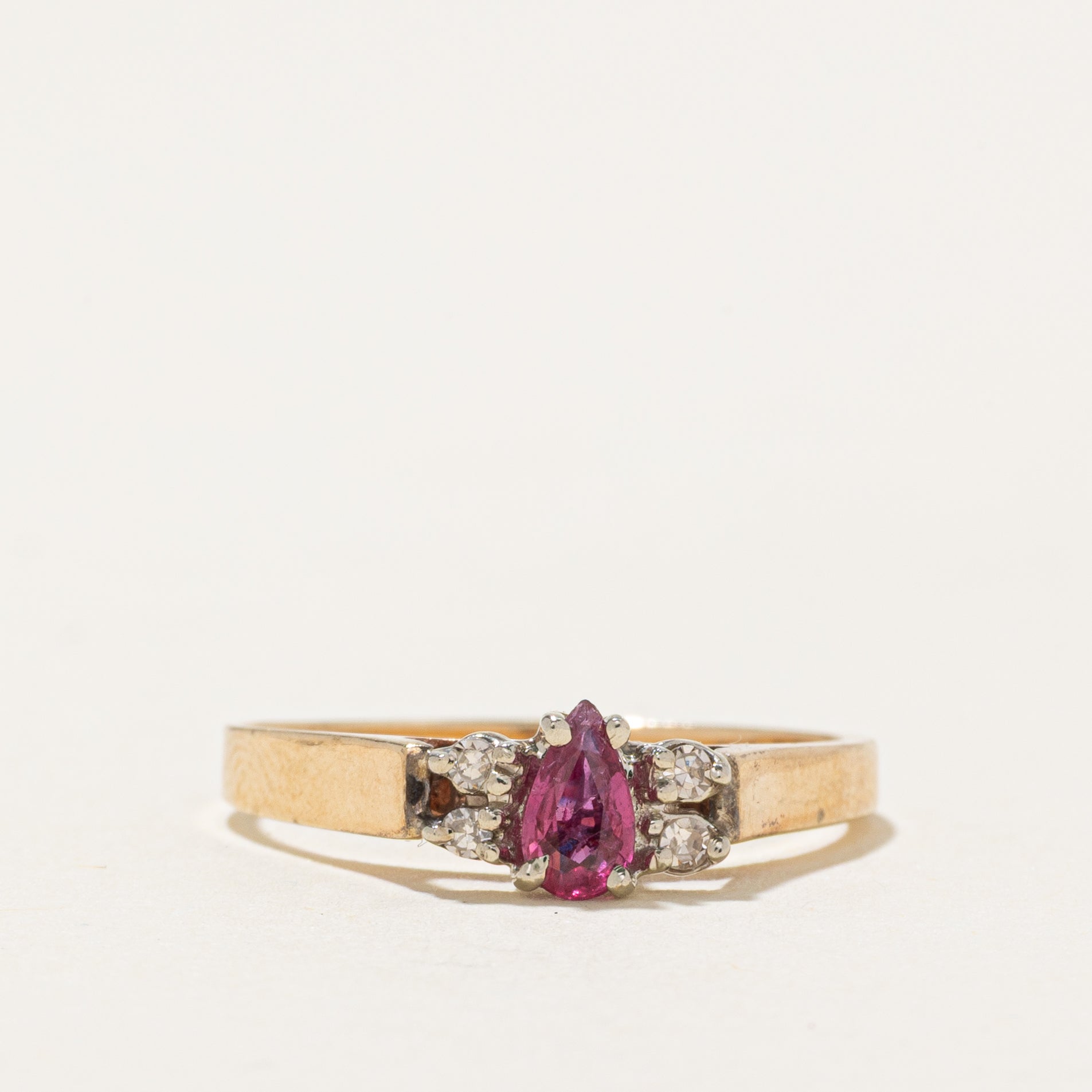 Pear Cut Ruby & Diamond Accented Ring | SZ 5.75