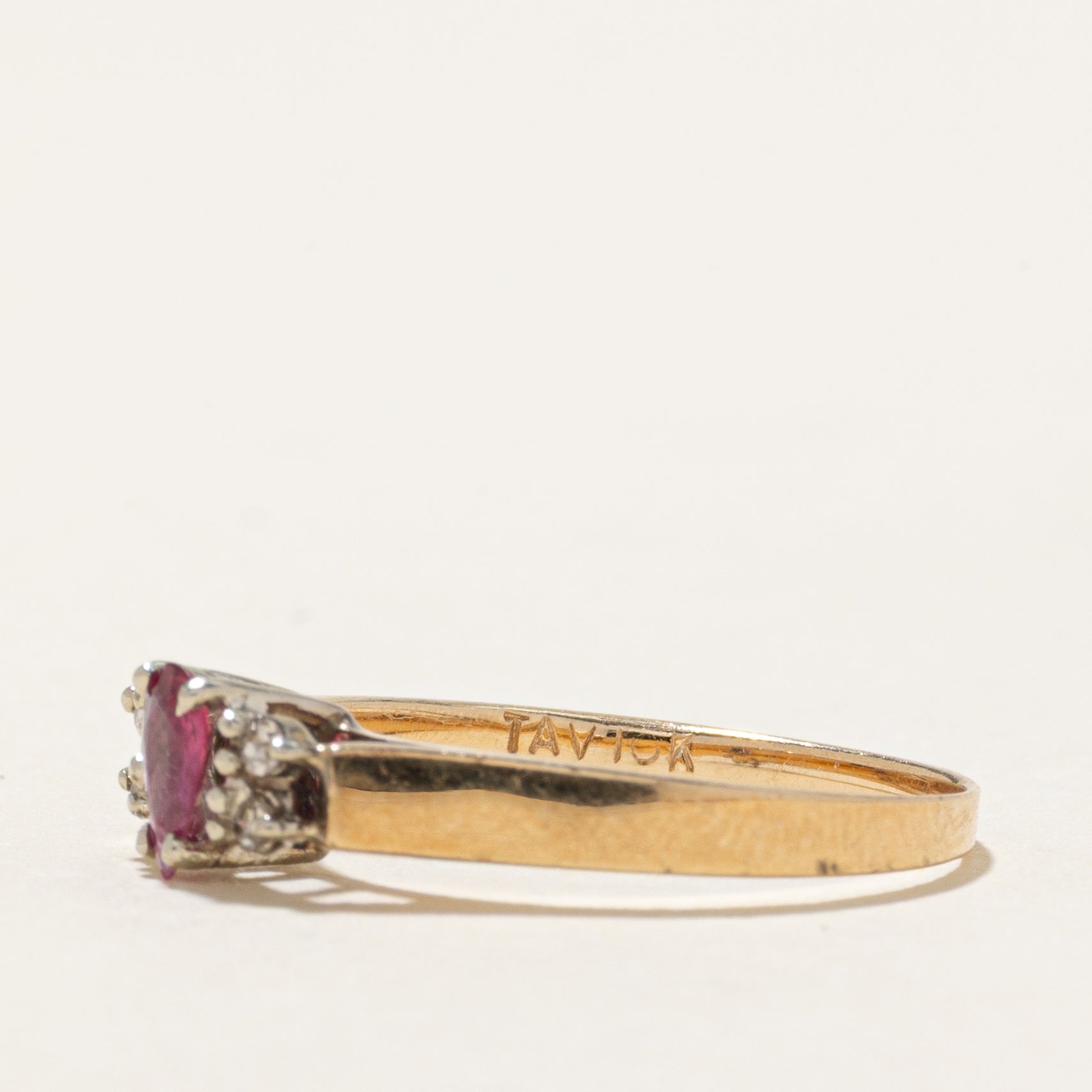 Pear Cut Ruby & Diamond Accented Ring | SZ 5.75