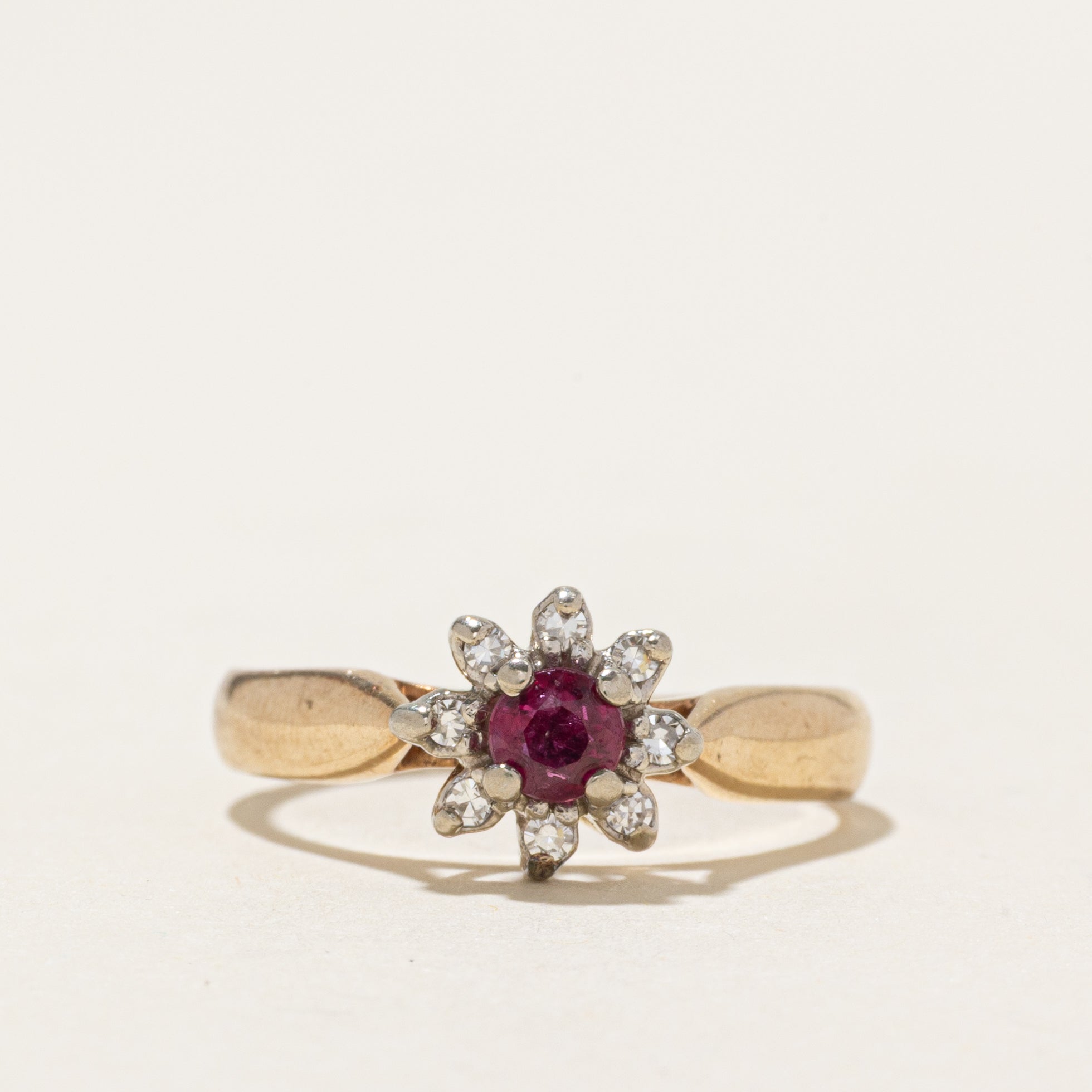 Diamond & Ruby Petal Ring | SZ 6.75