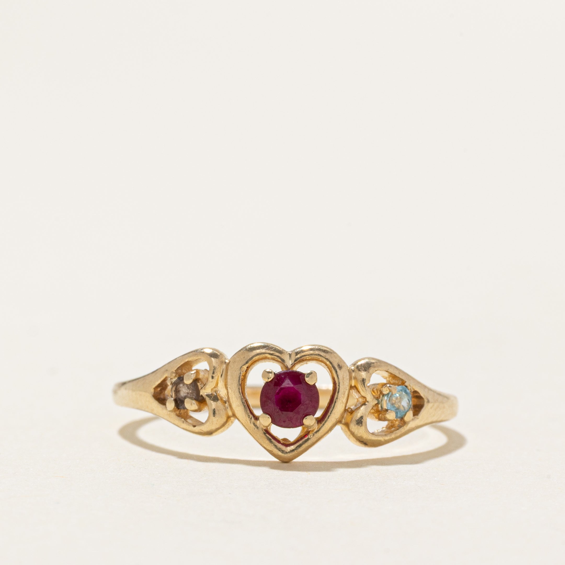 Ruby, Topaz, & Smoky Quartz Heart Ring | SZ 9.75