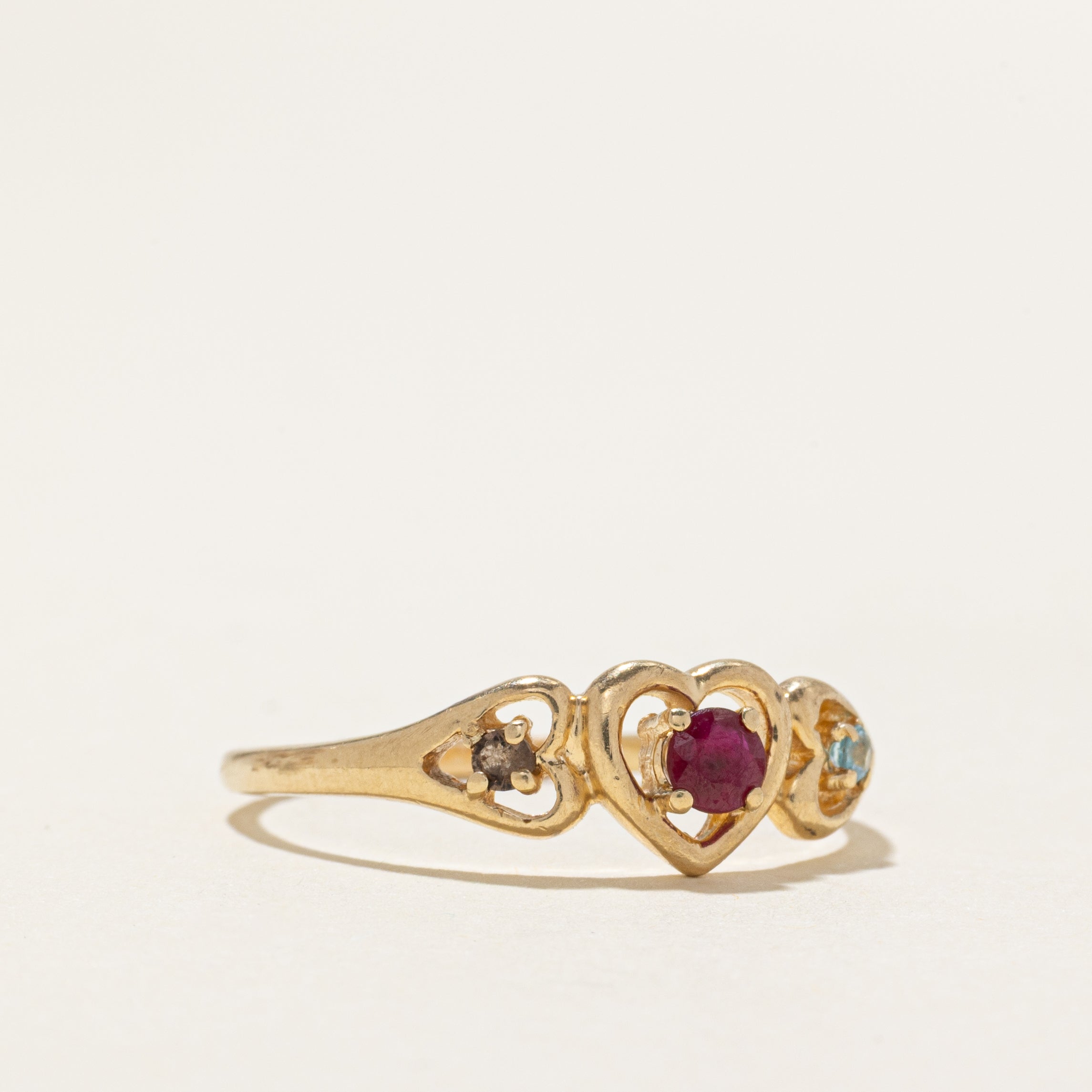 Ruby, Topaz, & Smoky Quartz Heart Ring | SZ 9.75