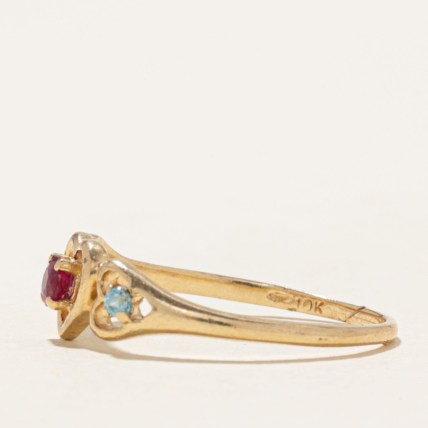 Ruby, Topaz, & Smoky Quartz Heart Ring | SZ 9.75