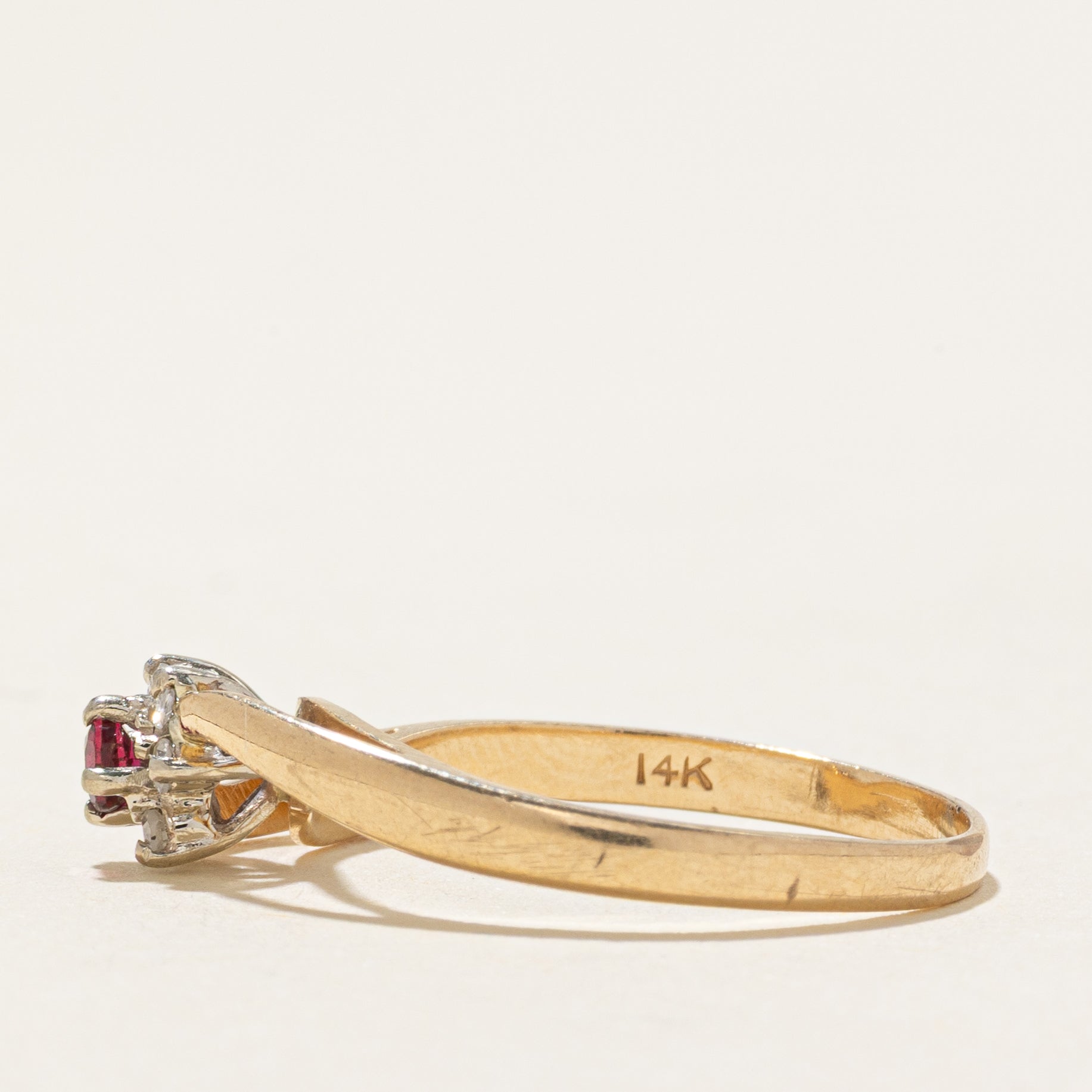 Ruby & Diamond Petal Bypass Ring | SZ 6.5