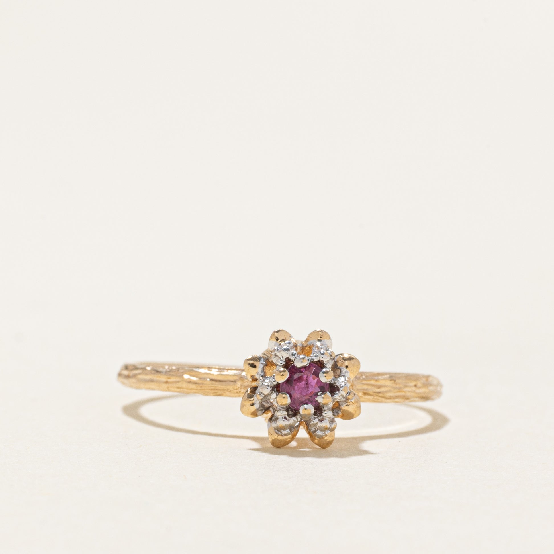 Ruby Textured Flower Ring | SZ 7