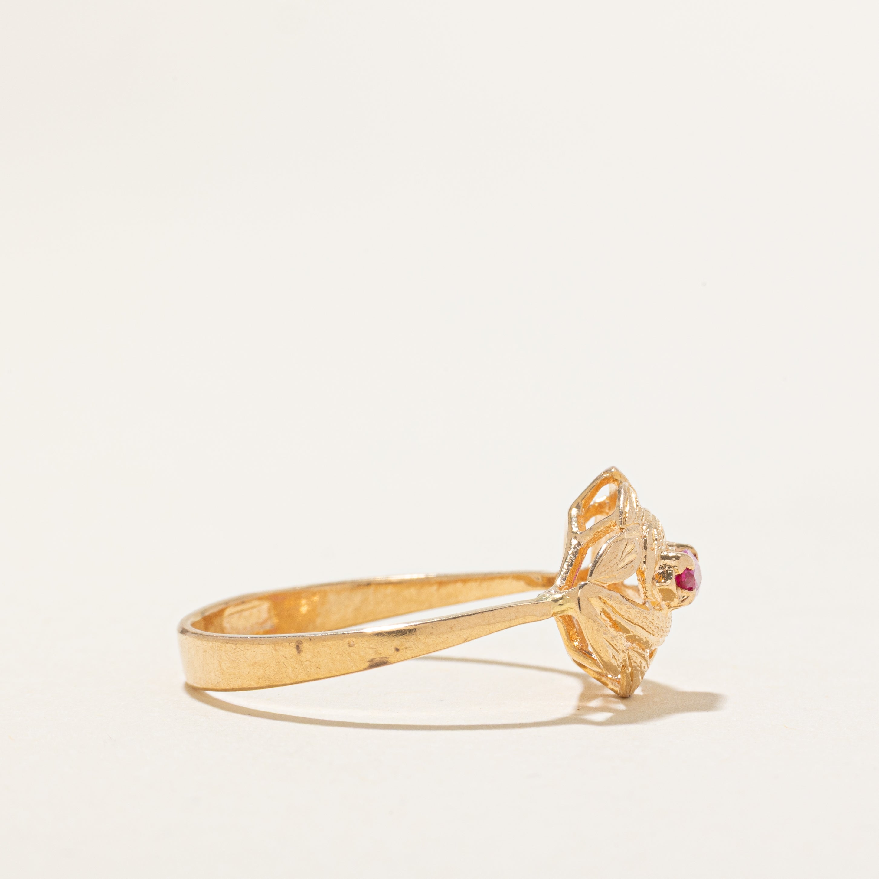 Bague feuille en rubis synthétique taille marquise 18 carats | Taille 8,25