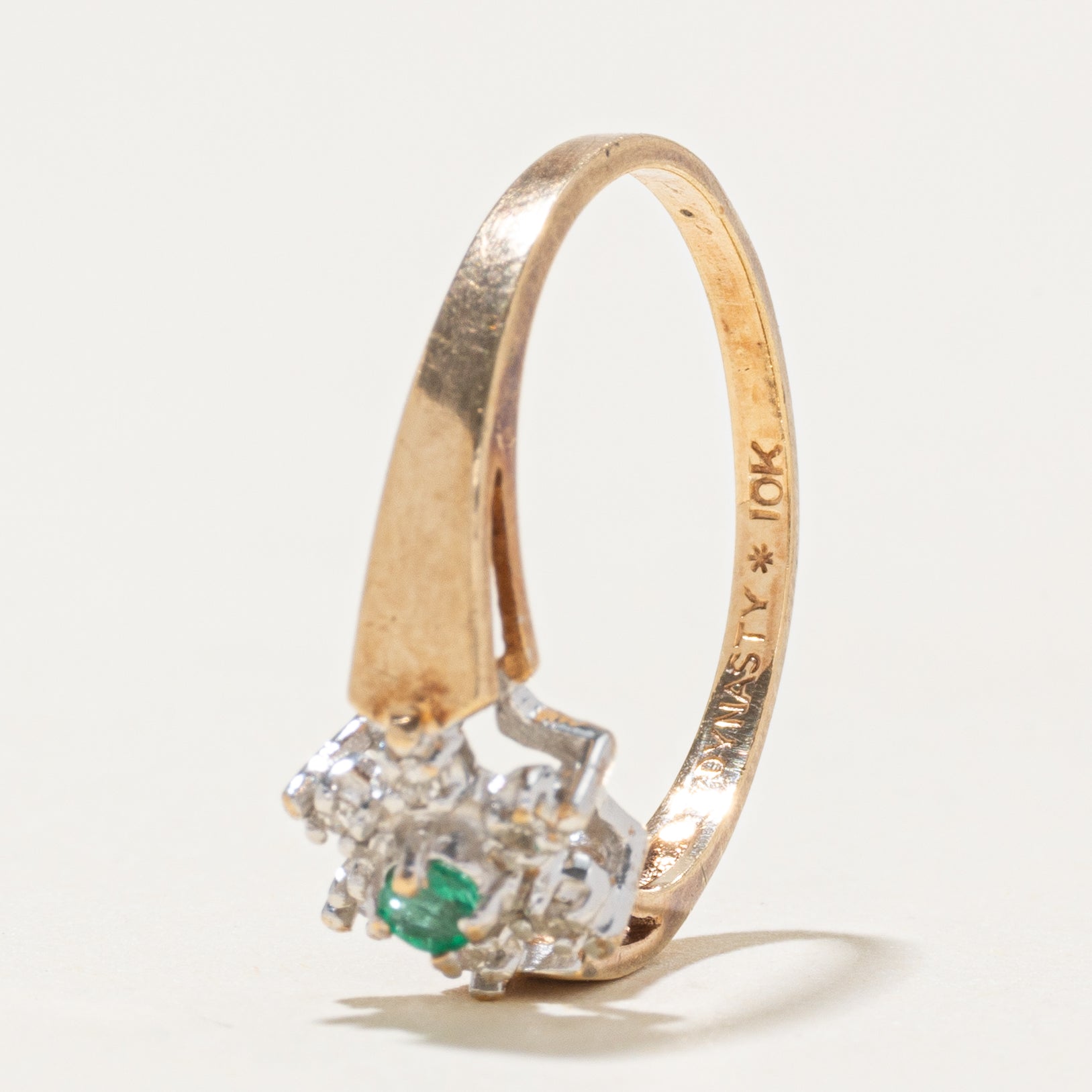 Emerald & Diamond Petal Ring | SZ 6