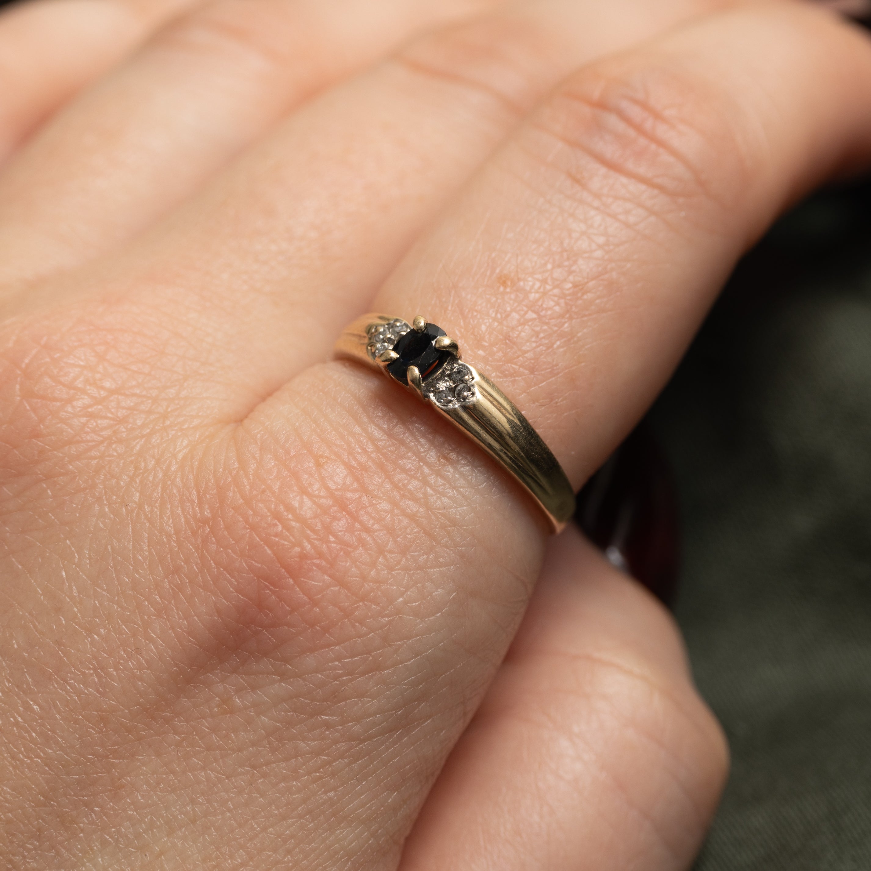 Sapphire & Diamond Accented Grooved Band | SZ 8.5