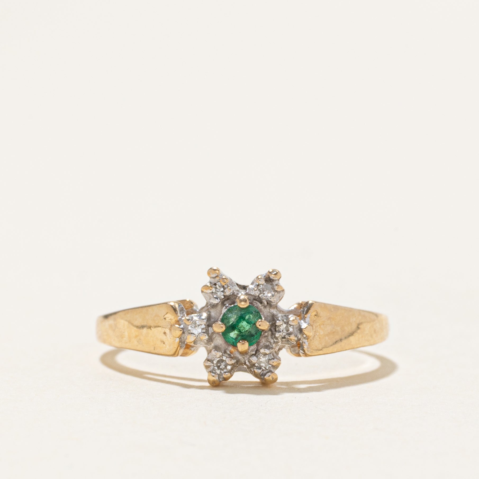 Emerald & Diamond Petal Ring | SZ 6.5