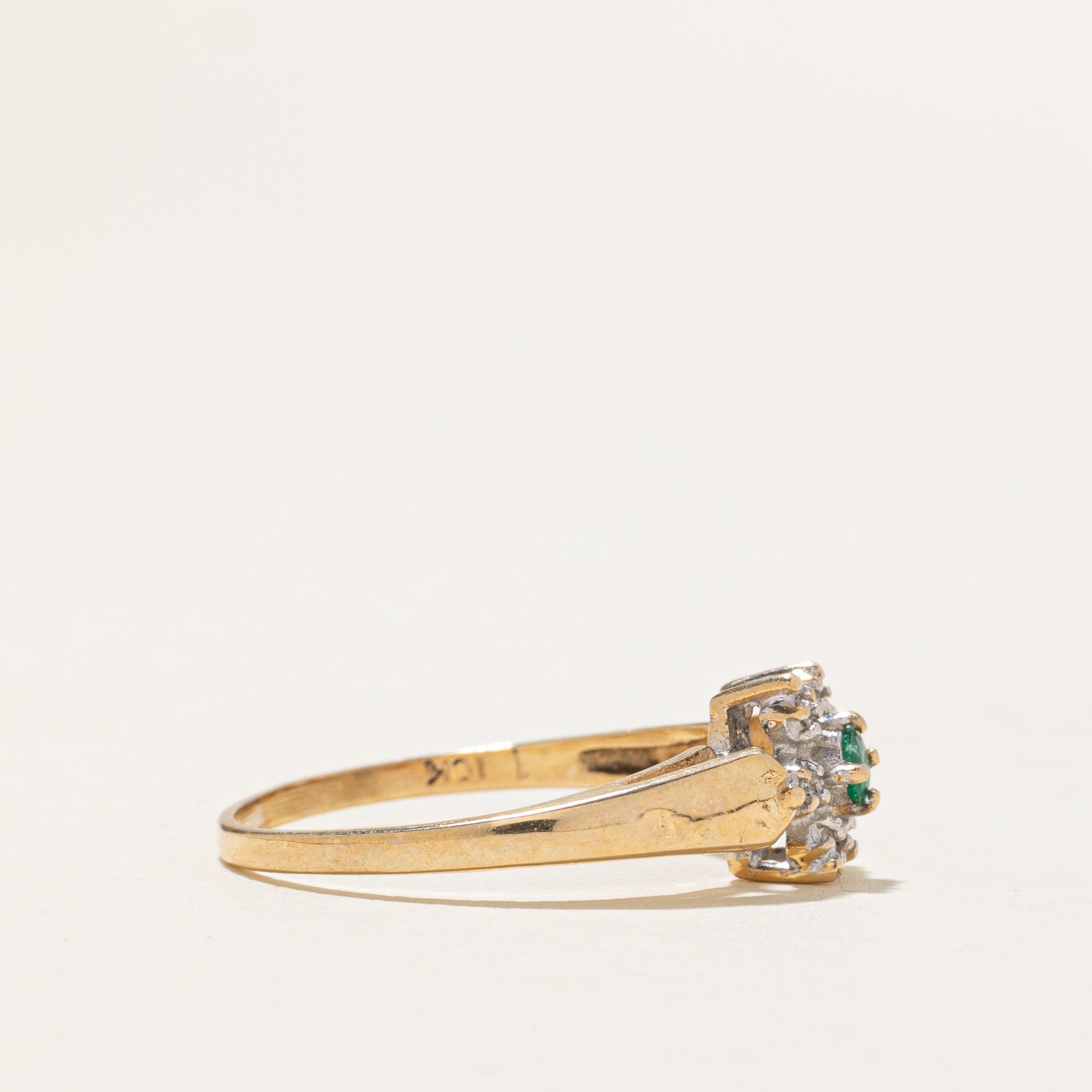 Emerald & Diamond Petal Ring | SZ 6.5