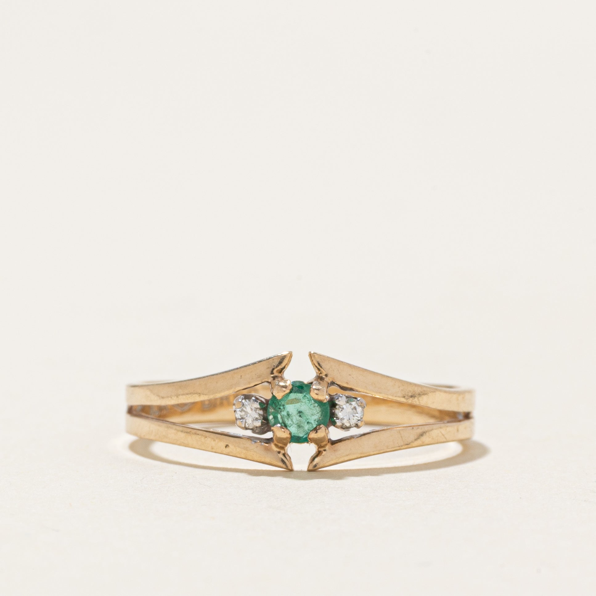 'Birks' Emerald & Diamond Open Shank Ring | SZ 6.5