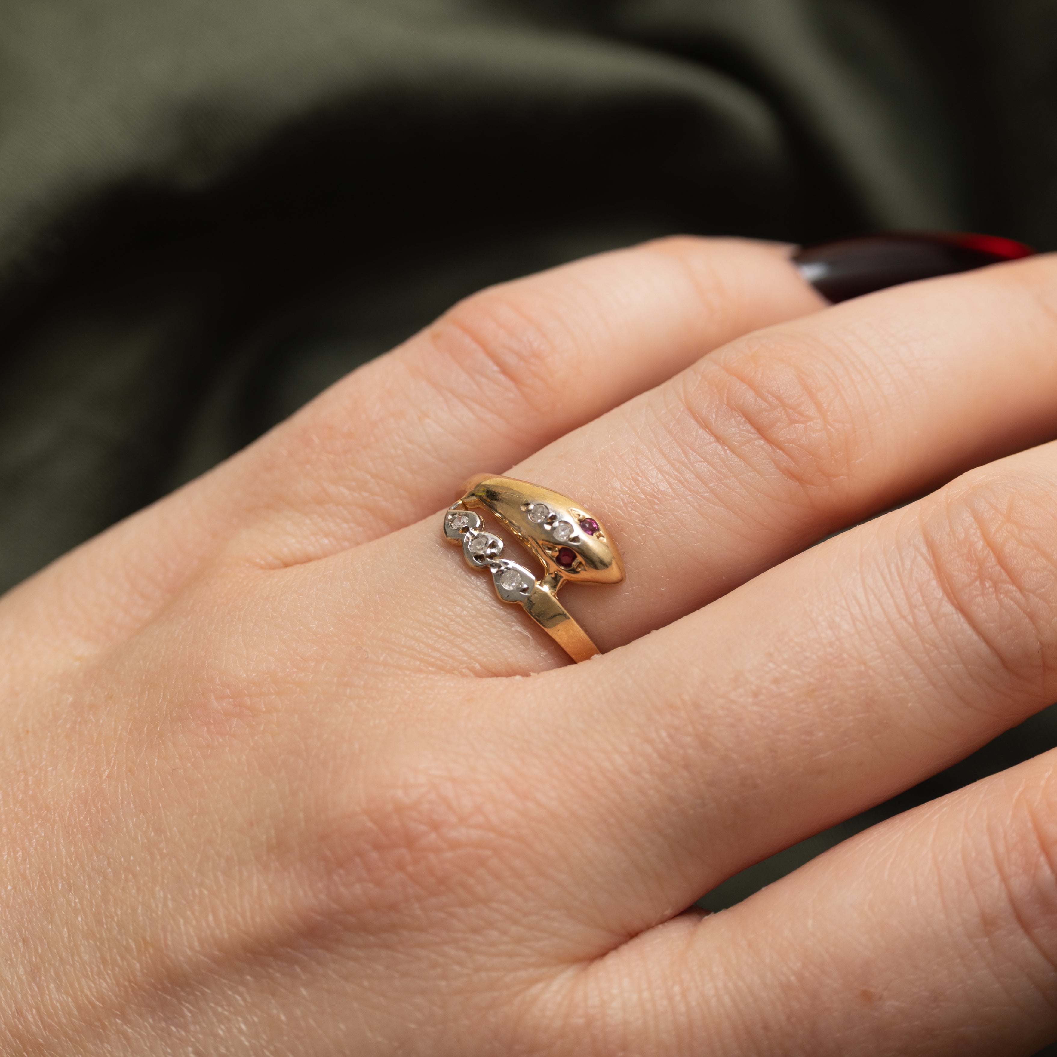 Ruby & Diamond Snake Bypass Ring | SZ 6.5
