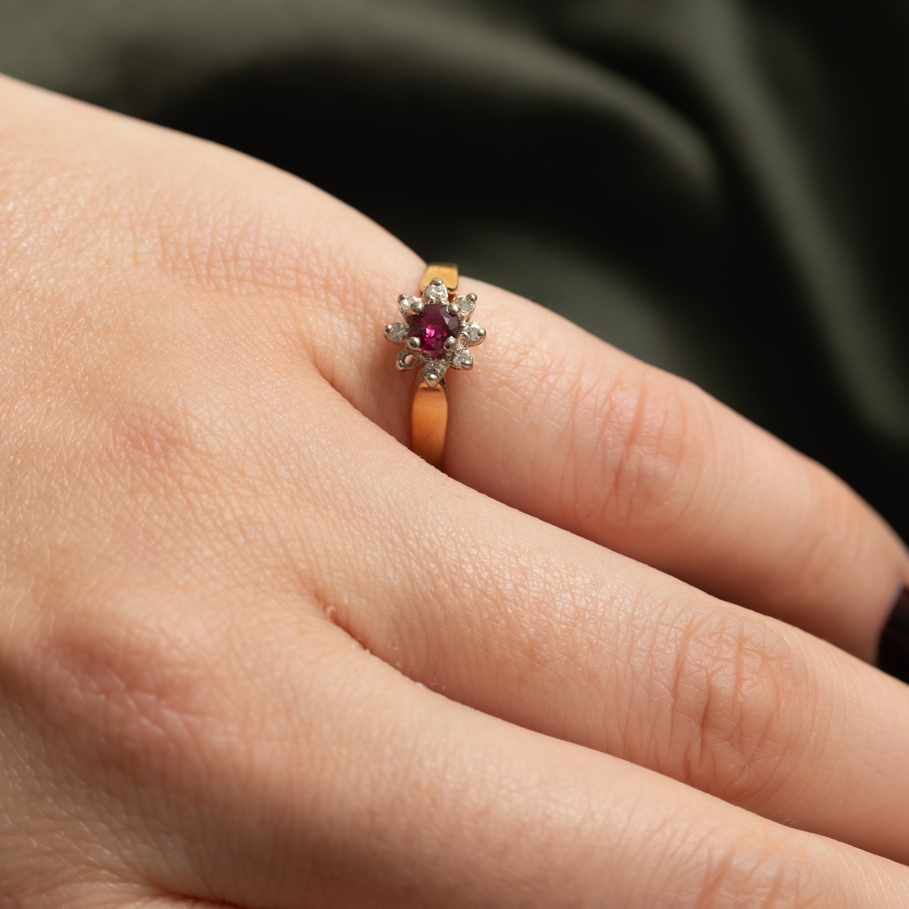 Ruby & Diamond Petal Reverse Tapered Ring | SZ 4