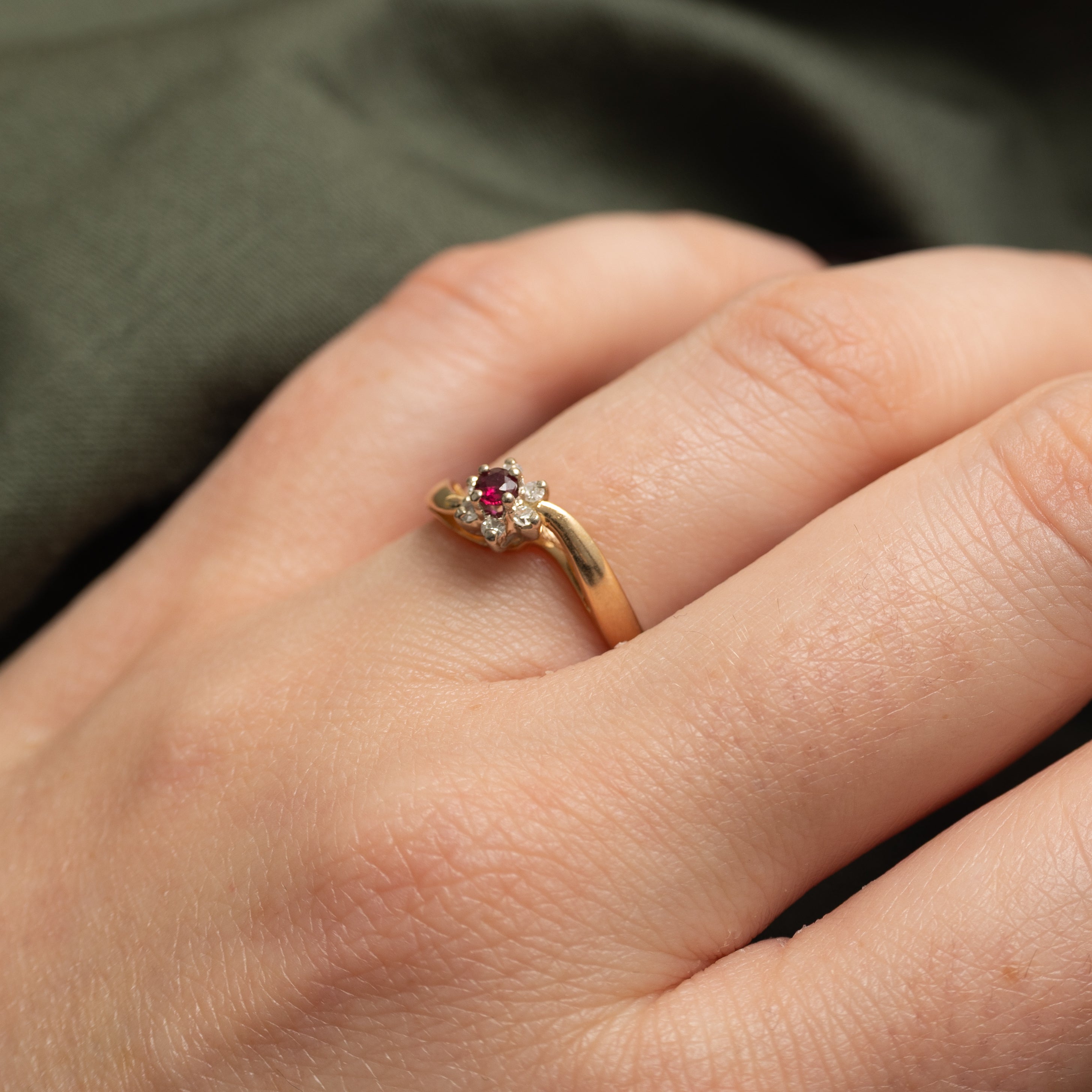 Ruby & Diamond Petal Bypass Ring | SZ 6.5