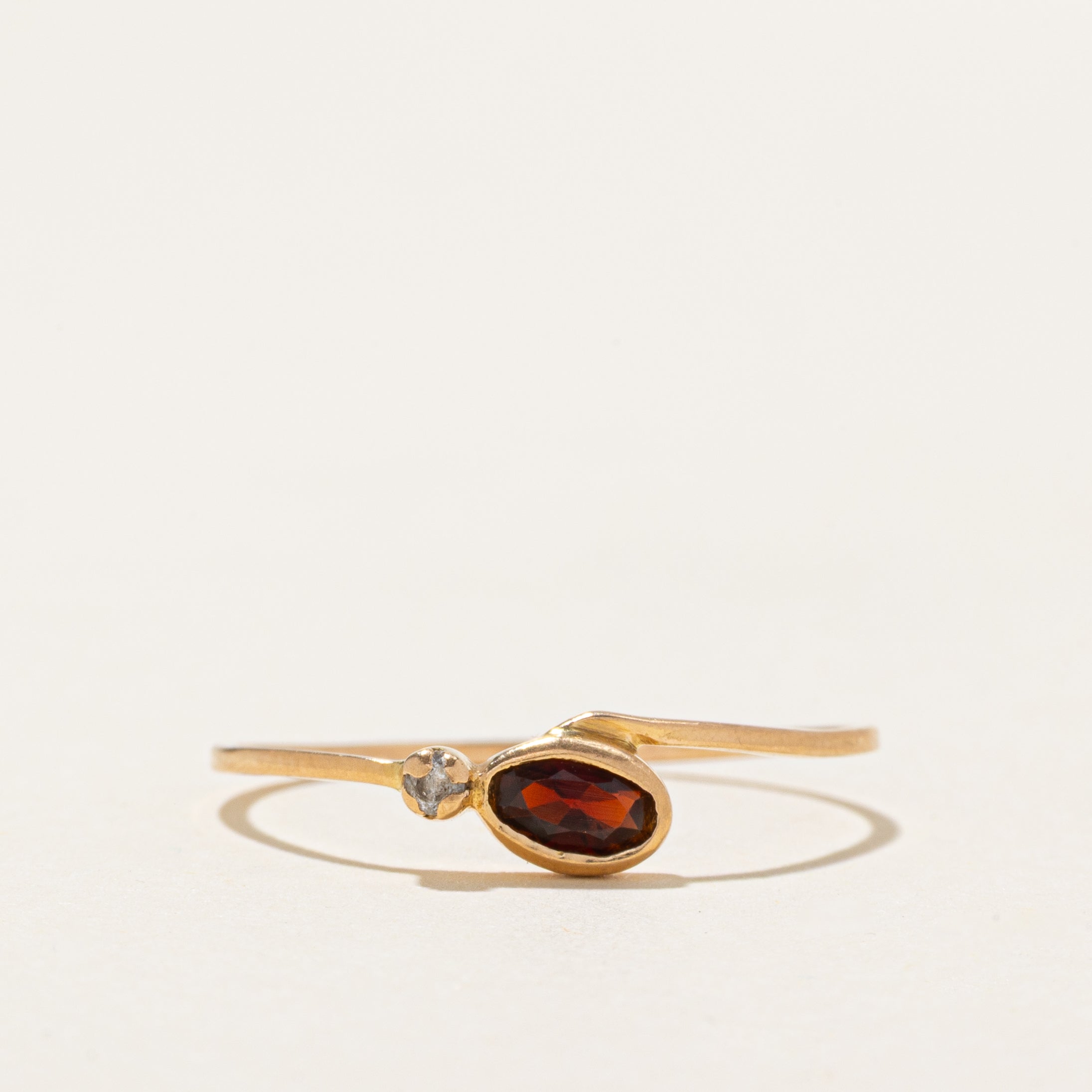 18k Garnet & Diamond Bypass Ring | SZ 8.75