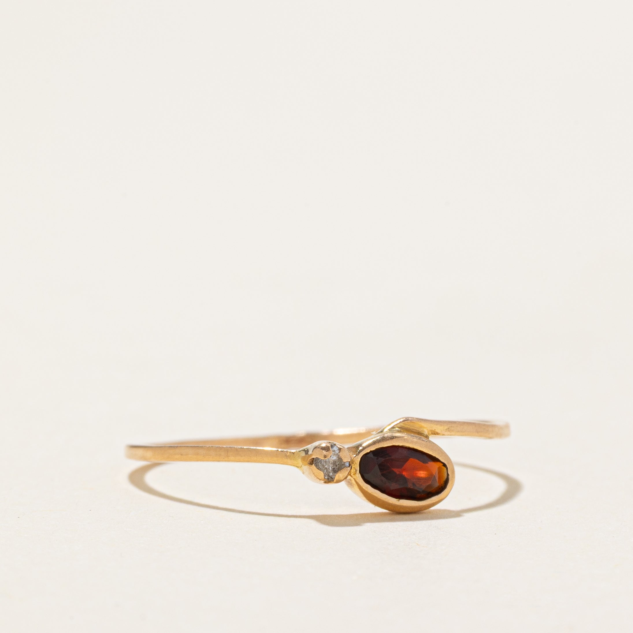 18k Garnet & Diamond Bypass Ring | SZ 8.75