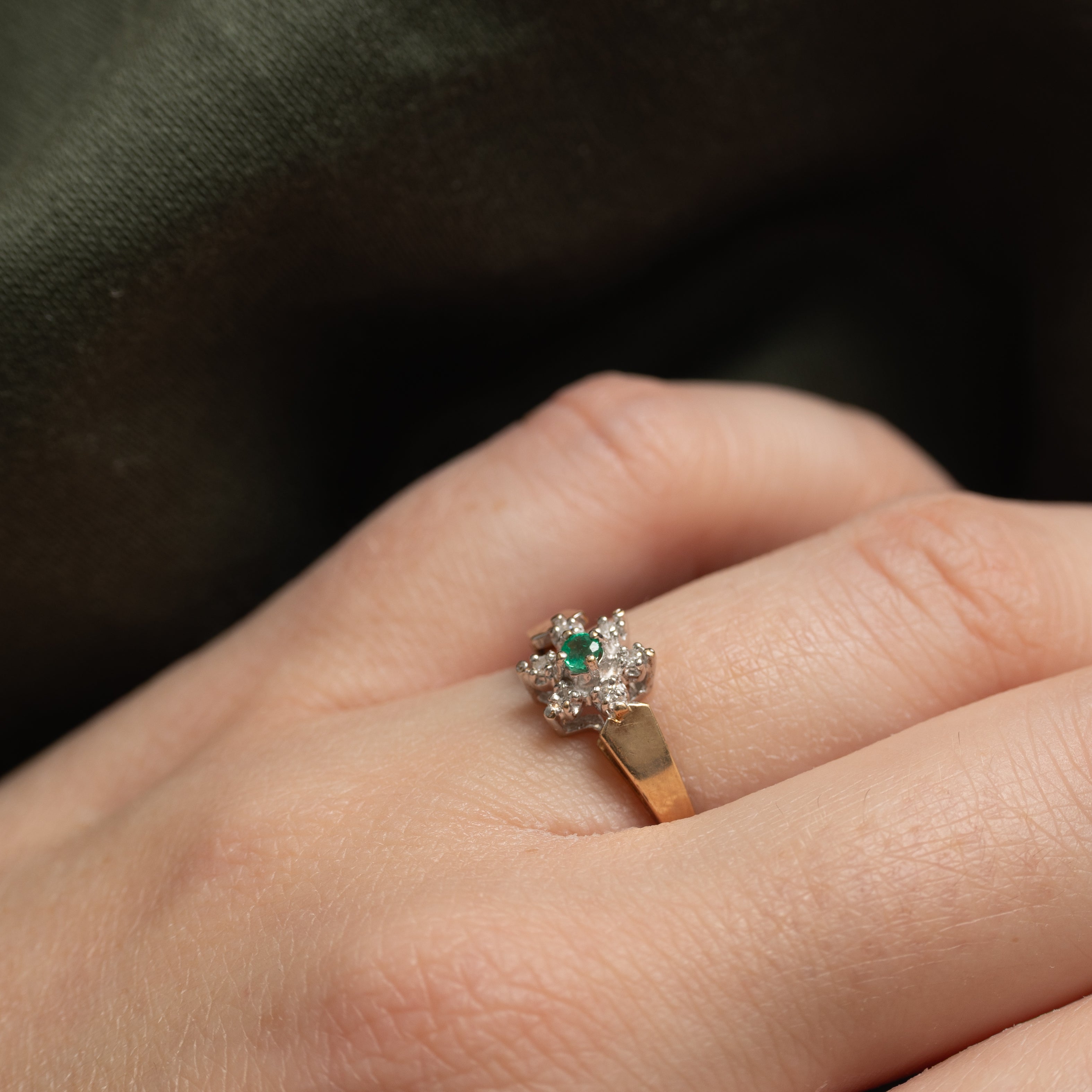 Emerald & Diamond Petal Ring | SZ 6