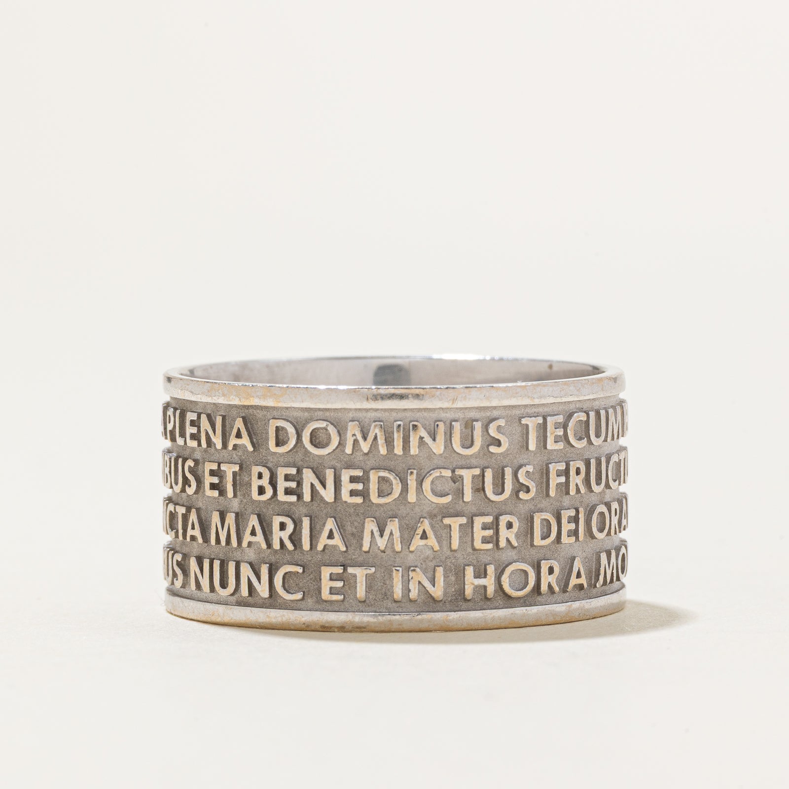 Diamond Accent "Hail Mary" Prayer Embossed Band | 12.5mm | SZ 12.5