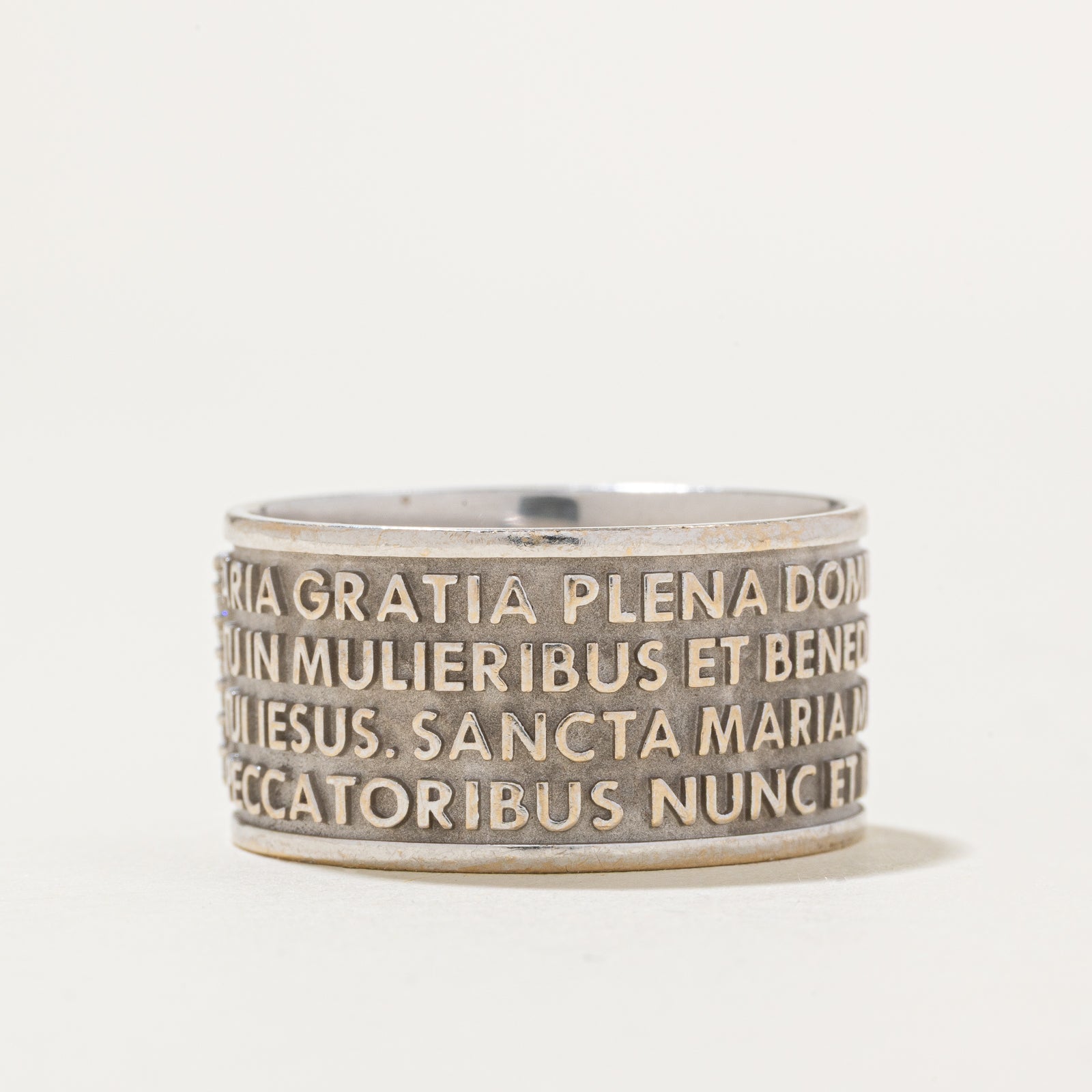 Diamond Accent "Hail Mary" Prayer Embossed Band | 12.5mm | SZ 12.5