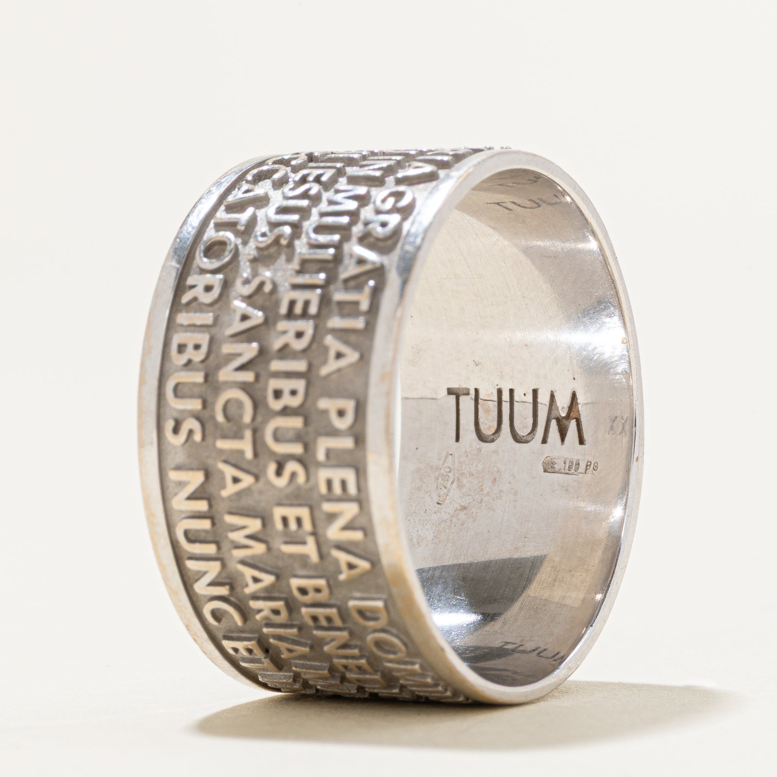 Diamond Accent "Hail Mary" Prayer Embossed Band | 12.5mm | SZ 12.5