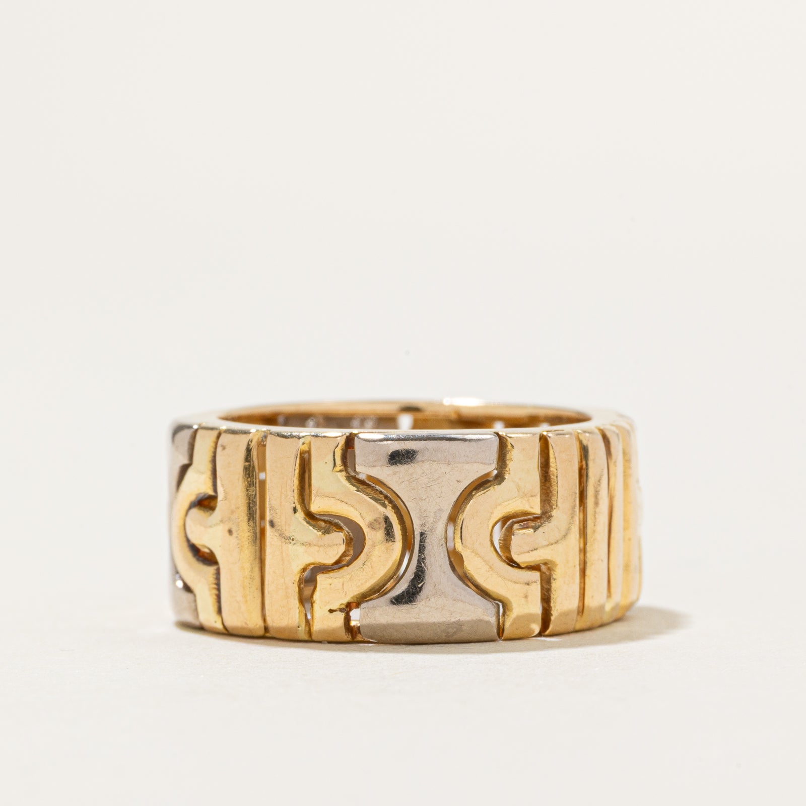 Bague sablier côtelée à diamants bicolores | 9,5 mm | Taille 7