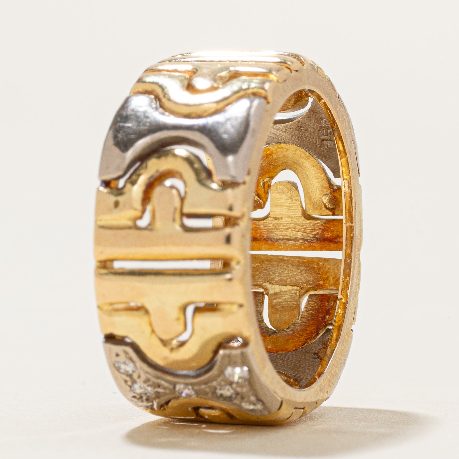 Bague sablier côtelée à diamants bicolores | 9,5 mm | Taille 7