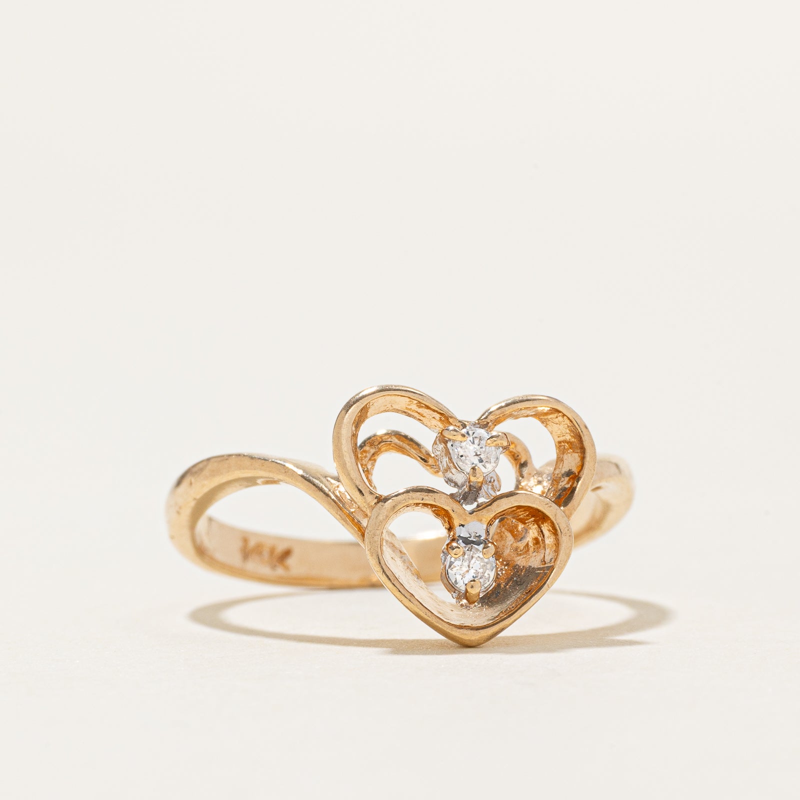 Diamond Openwork Hearts Chevron Ring | SZ 6.75