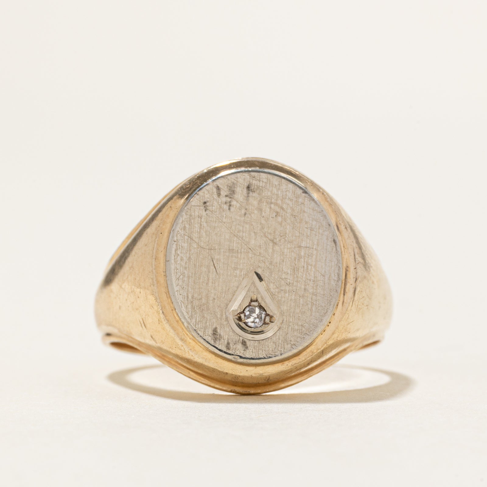 Two Tone Diamond Round Signet Ring | SZ 9.25