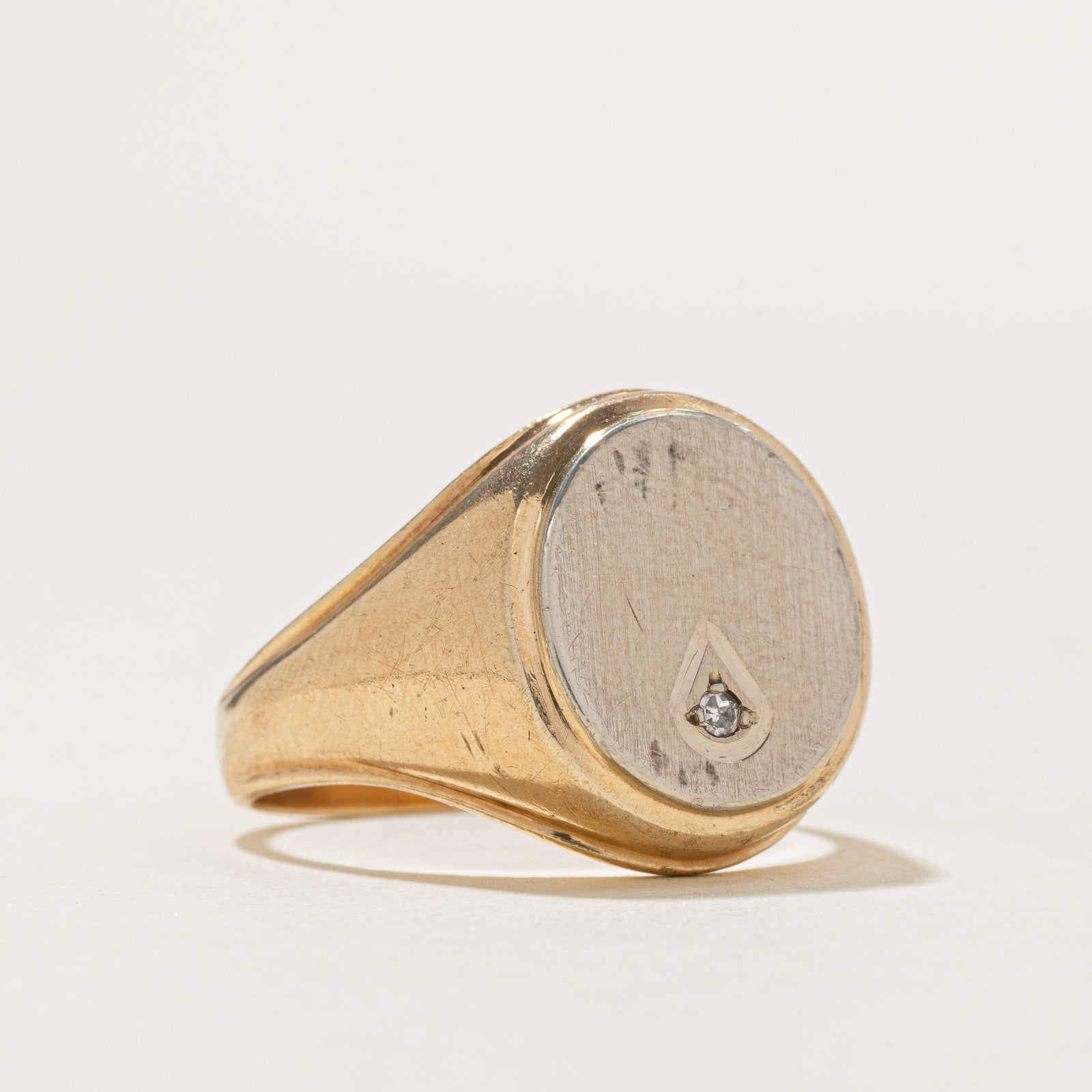Two Tone Diamond Round Signet Ring | SZ 9.25